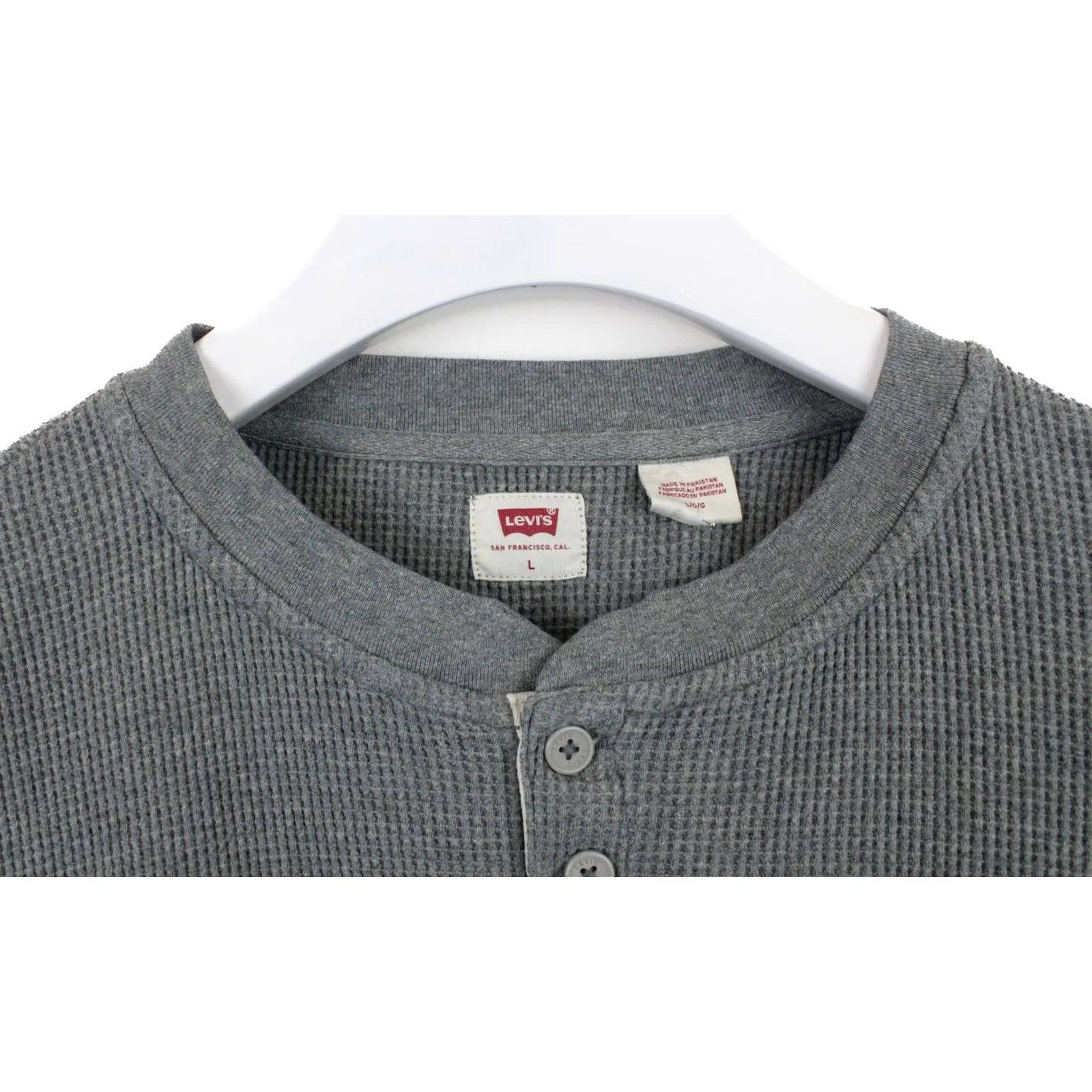 Levi's LEVI'S Sweatshirt Men Large Pullover Half Button Neck Melange Grey Distressed Logo Size US L / EU 52-54 / 3 - 4 Thumbnail