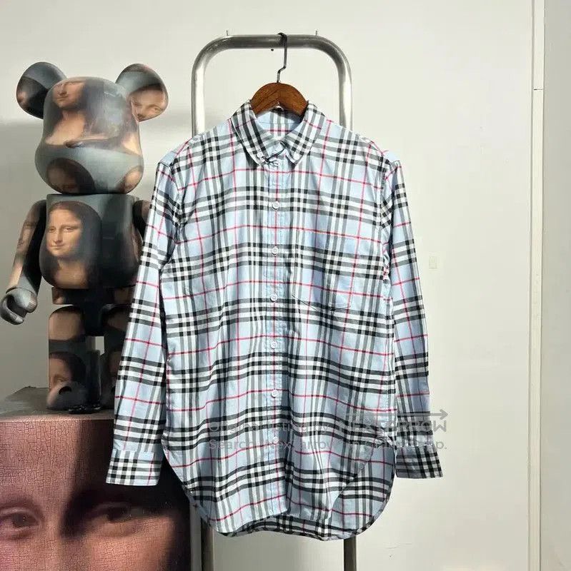 Burberry Blue Checked Long Sleeve Shirt.