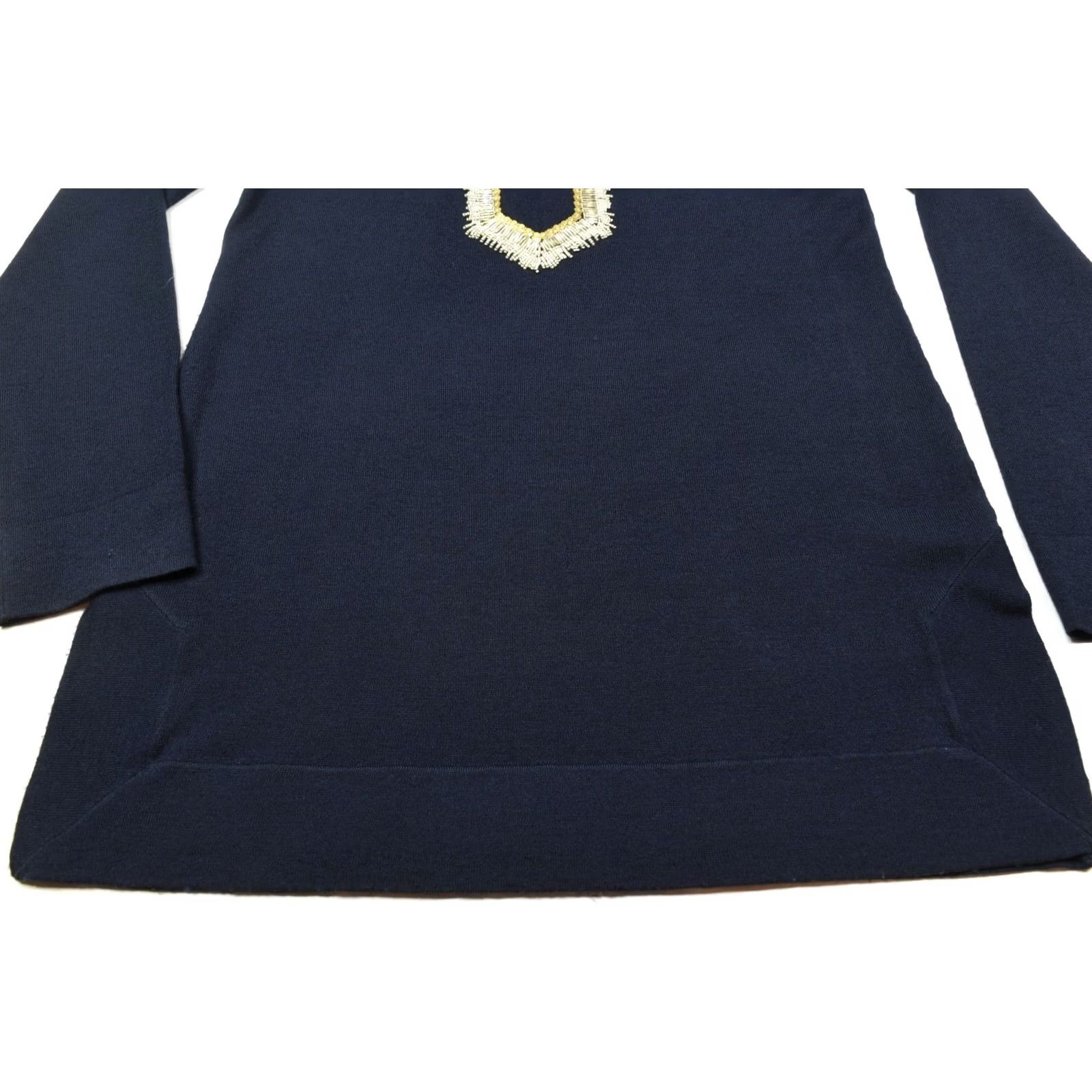 Tory Burch Tory Burch Merino Wool Embellished Tunic Sweater Blue Long Sleeve Women M-V-Neck Casual Knit Wool Size M / US 6-8 / IT 42-44 - 4 Thumbnail