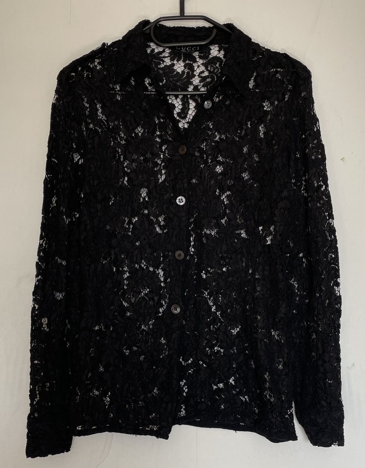 image of Gucci By Tom Ford S/s 1996 Runway Lace Shirt in Black, Women's (Size Medium)