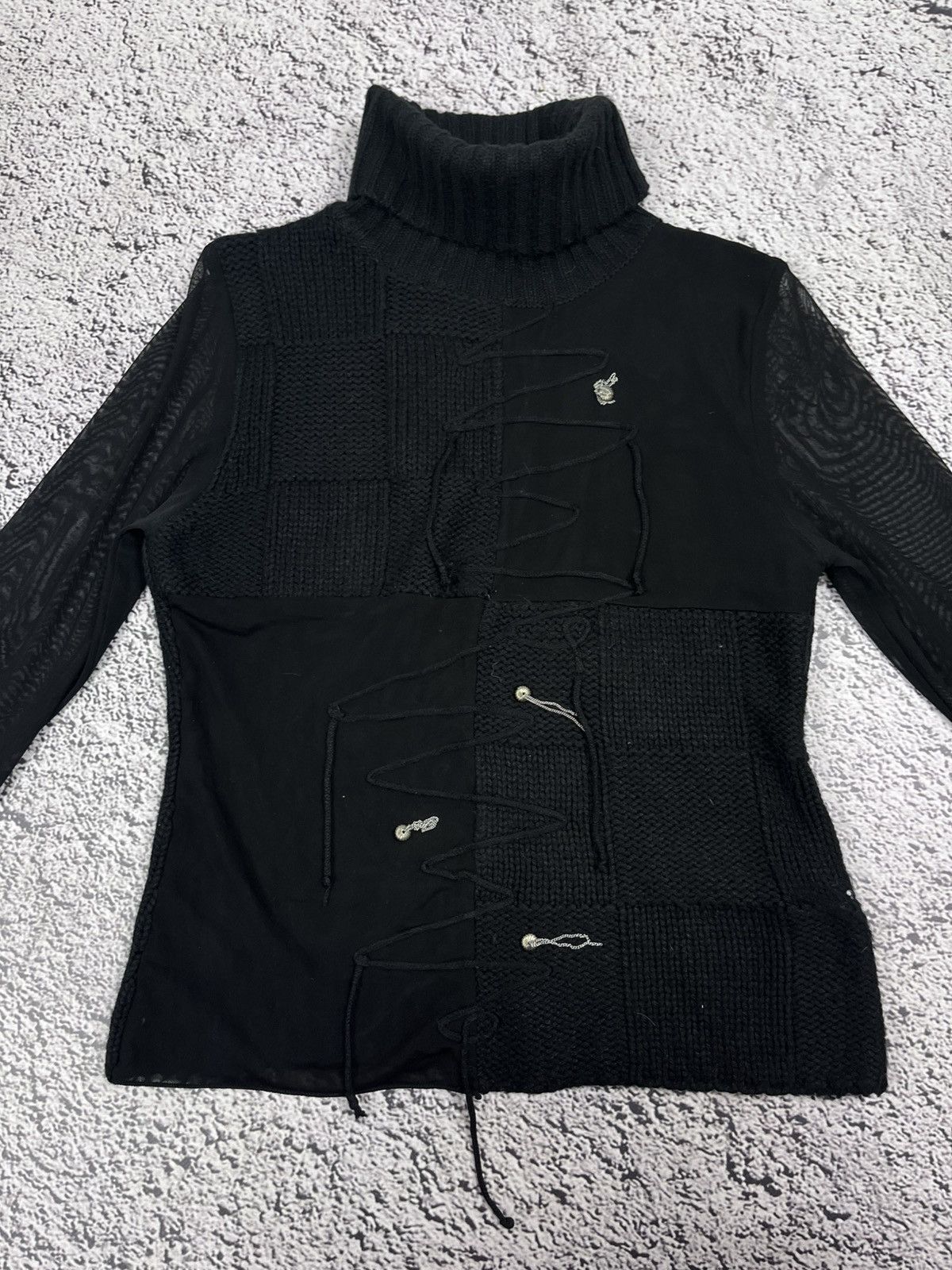Japanese Brand Vintage Mesh Knit Patchwork Turtleneck Top Gothic AvantGarde Size S / US 4 / IT 40 - 6 Thumbnail
