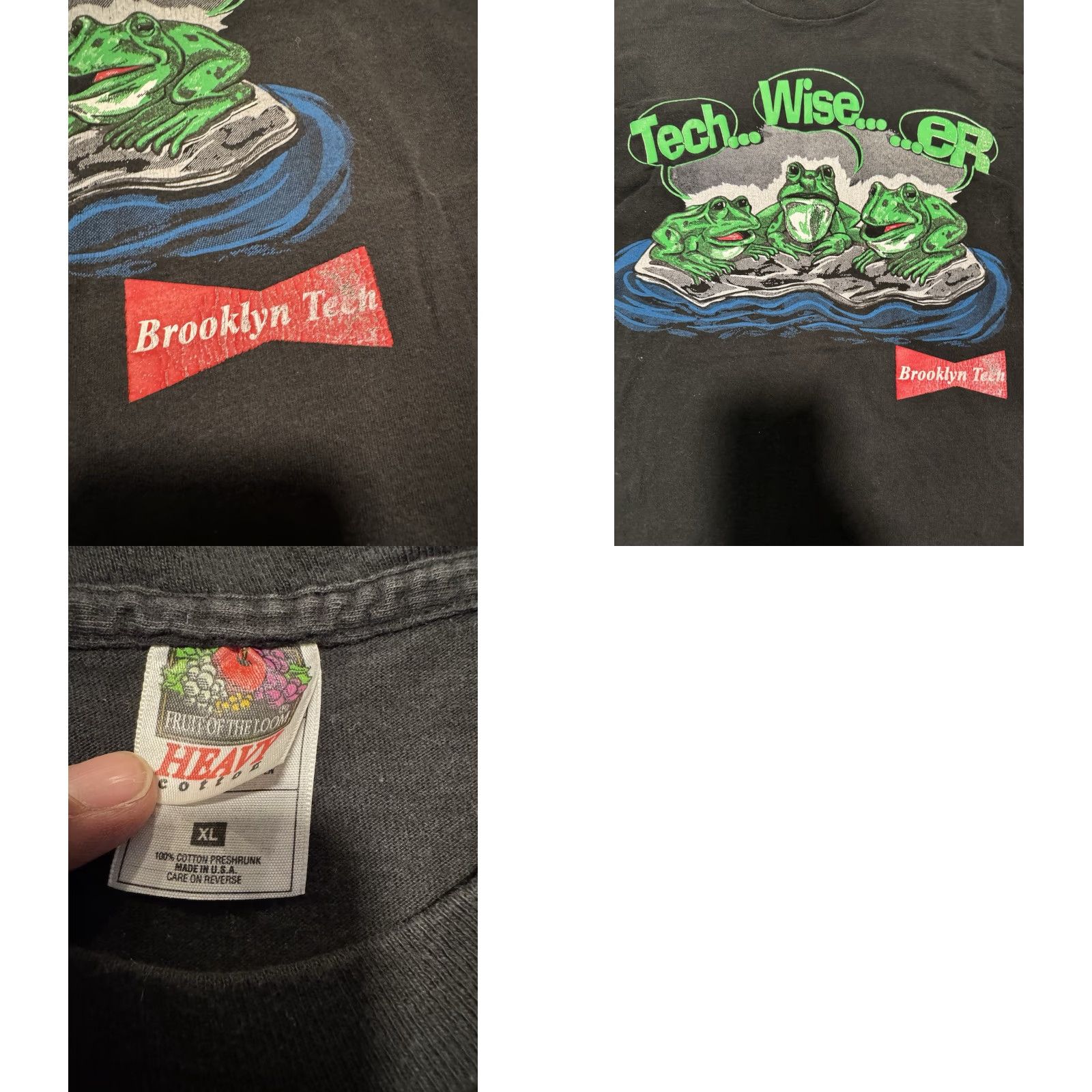 Fruit Of The Loom VINTAGE Brooklyn Tech T-Shirt - Tech Wise Er Parody Budweiser Frogs - XL - Black - Short Sleeve - Unisex - Graphic Tee - Fruit of the Loom - 1990s Size US XL / EU 56 / 4 - 9 Thumbnail
