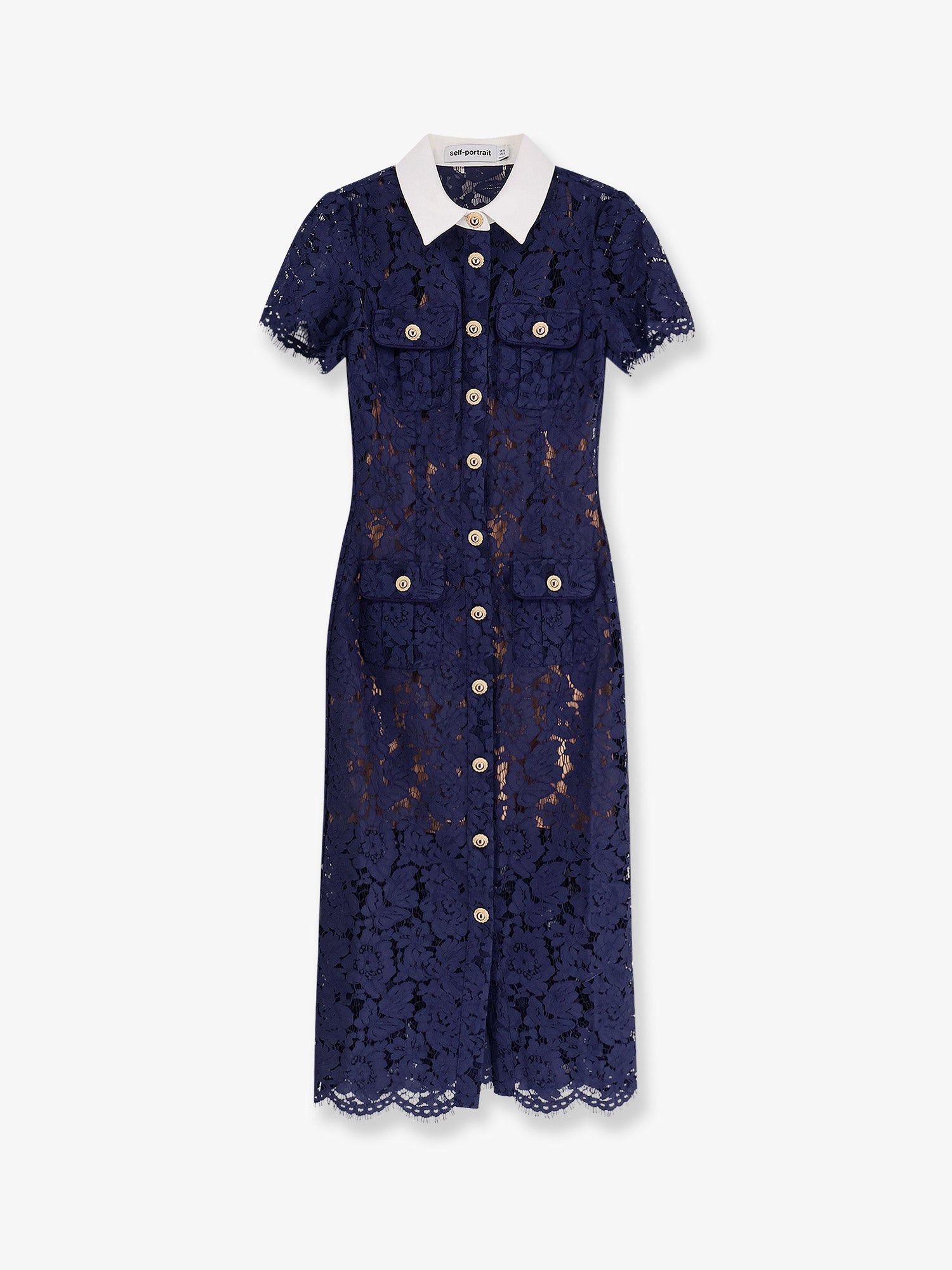 ワンピース Self Portrait Lace Midi Dress With Jewel Button Self-Portrait Lace Midi Dress With Jewel Button - Blue