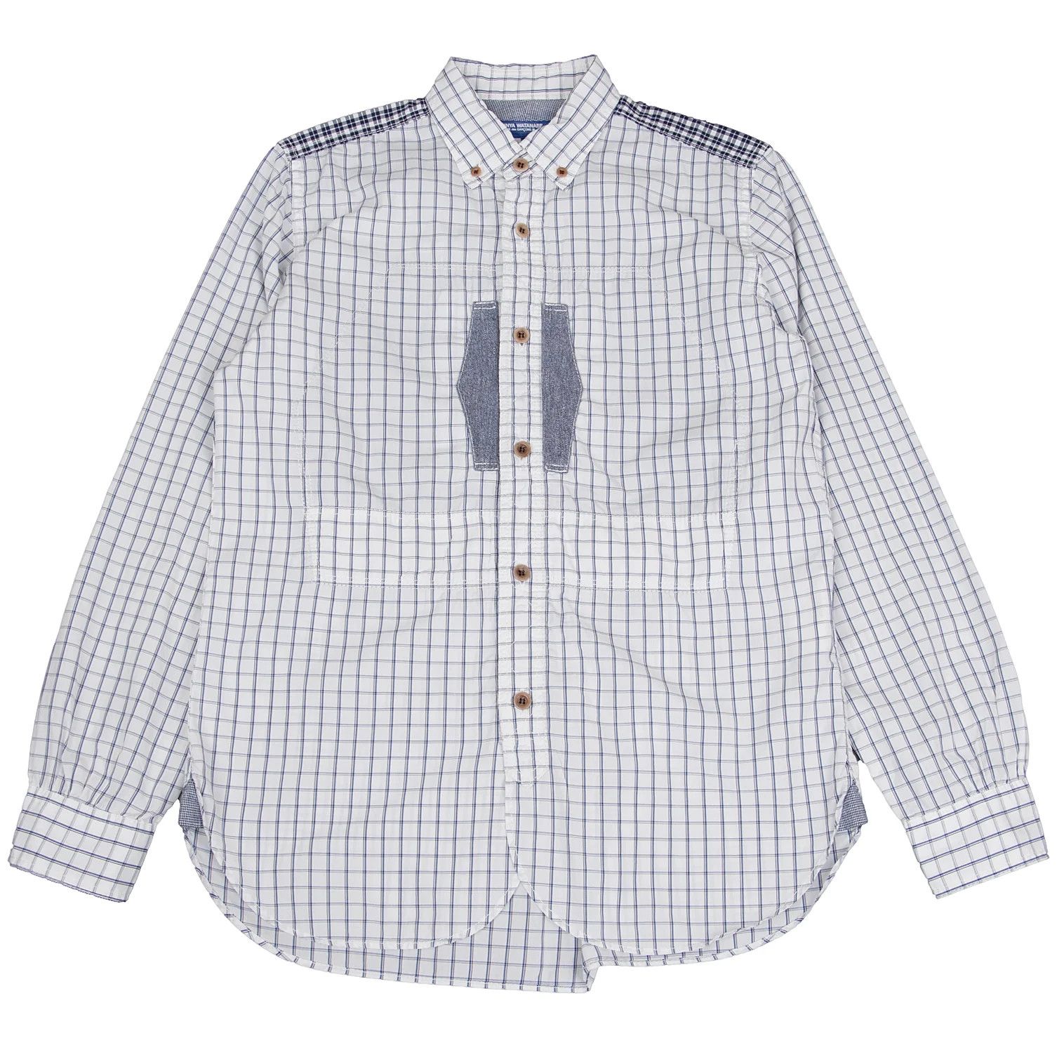 Junya Watanabe Patch Design Round Hem Check Button-Down Shirt White/Navy XS Size US XS / EU 42 / 0 - 1 Thumbnail