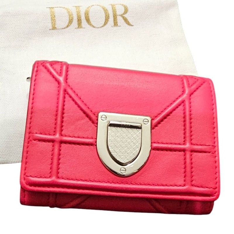 Dior Christian Dior Diorama Trifold Wallet in Pink Leather Size ONE SIZE - 1 Thumbnail