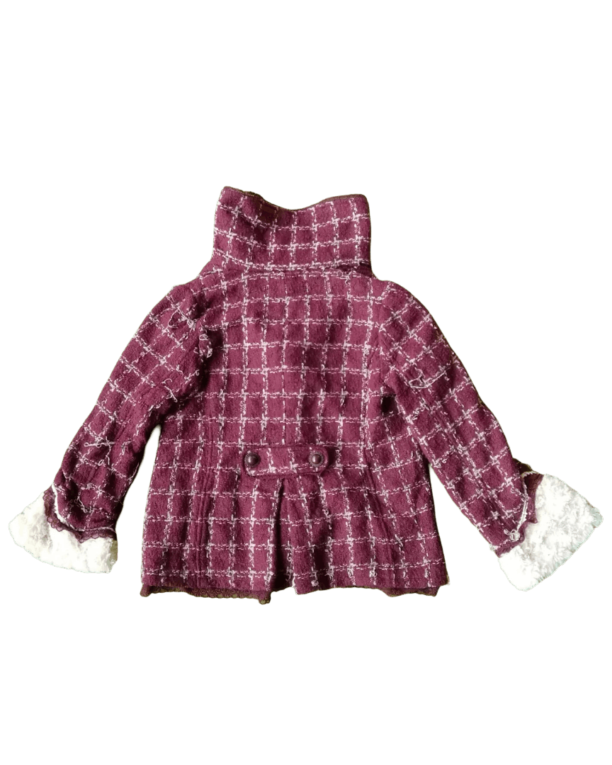 LIZ LISA Axes Femme Tweed Burgundy Lace Fur Cuff Jacket Japan Size S / US 4 / IT 40 - 6 Thumbnail