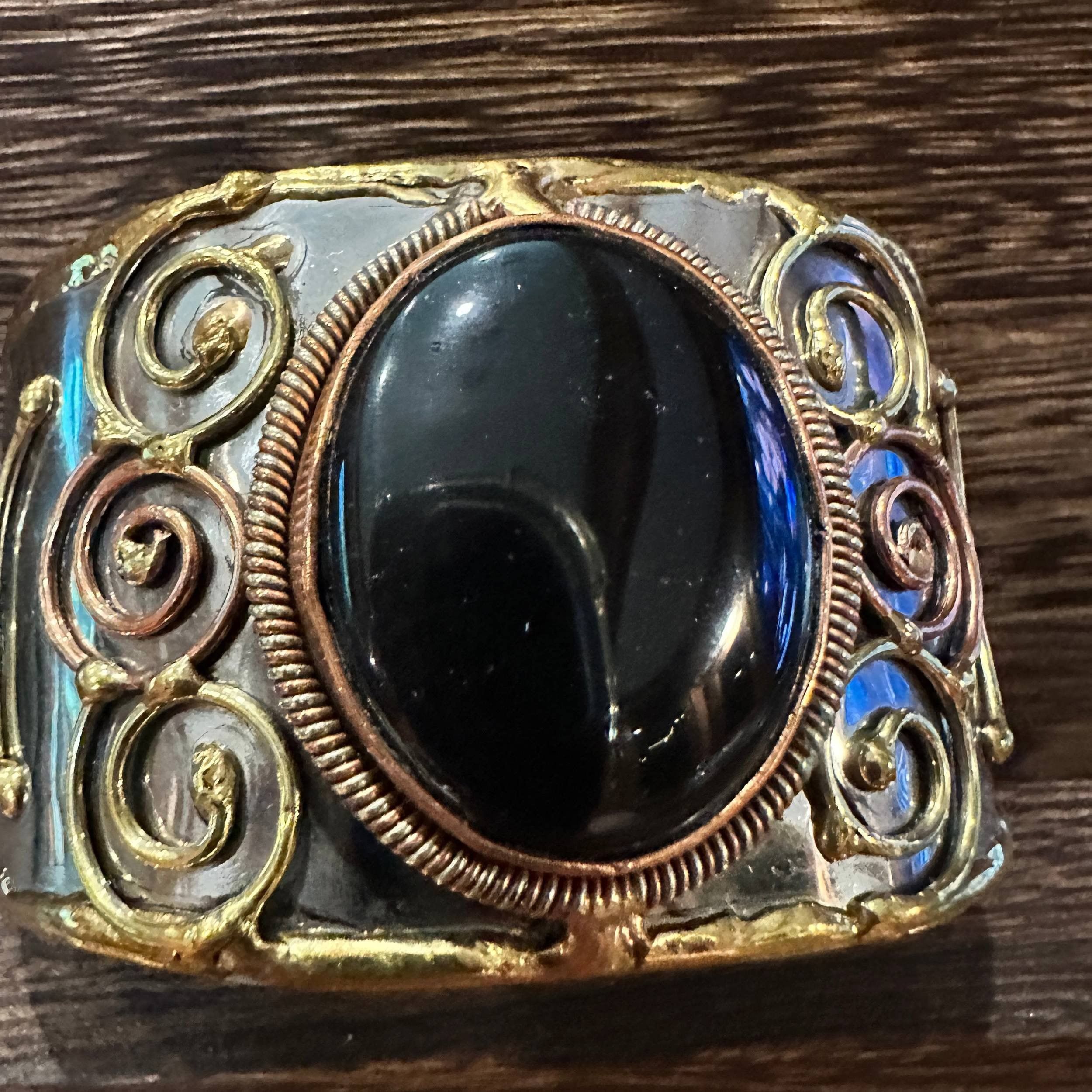 Other Artisan-Made Adjustable Black Onyx and Mixed Metals Cuff Bra Size ONE SIZE - 2 Thumbnail