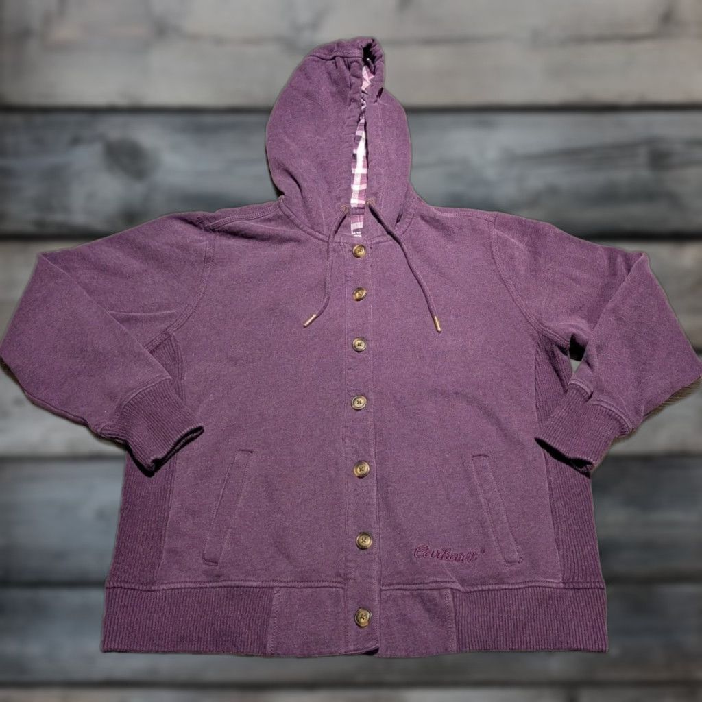 Carhartt Carhartt Womens XL Marengo Sweatshirt Jacket Purple Button Hooded Flannel Lined Upper Pockets Solid 100708 - 555 Womens Clothing Men? Size XL / US 12-14 / IT 48-50 - 1 Thumbnail