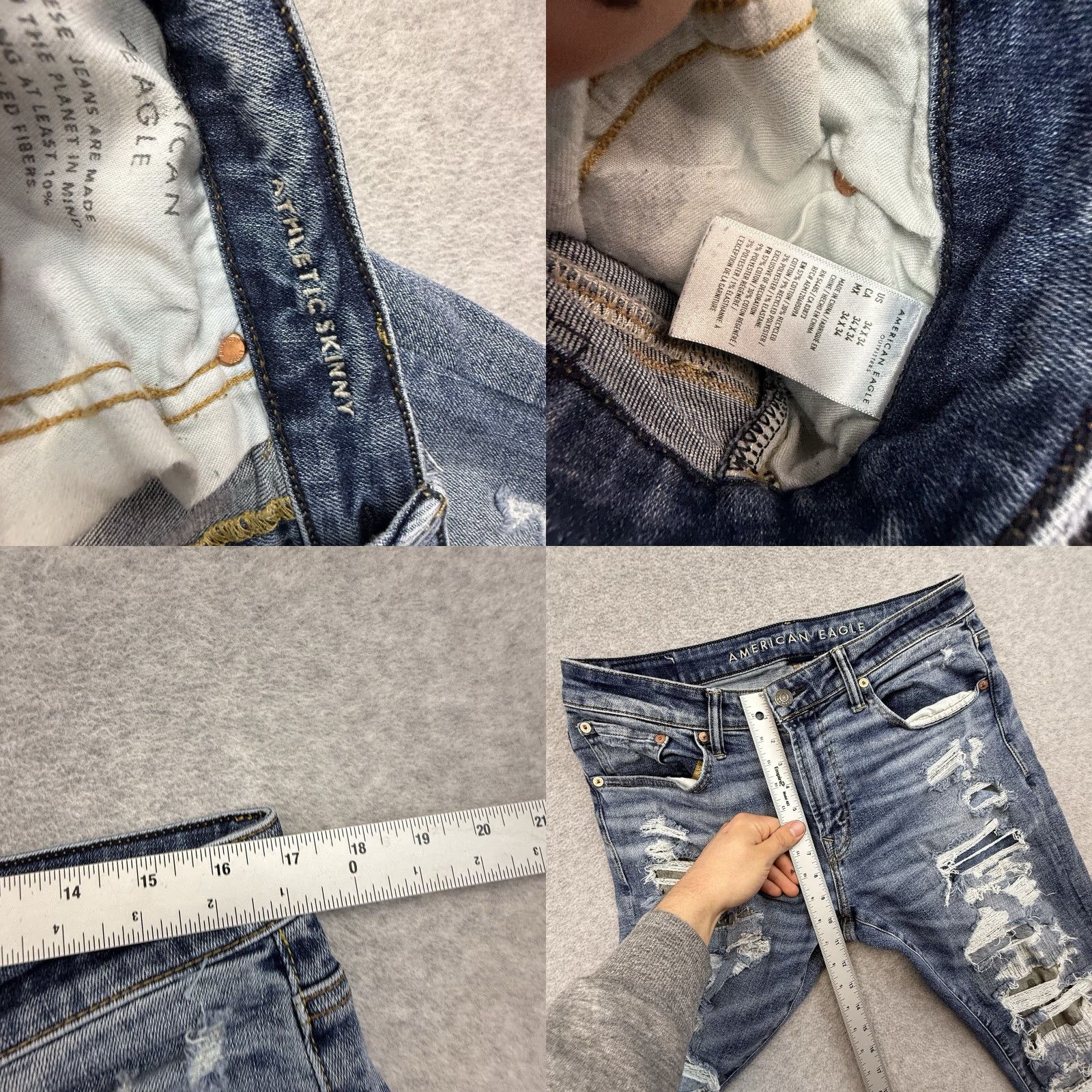 American Eagle Outfitters American Eagle Outfitters Jeans Athletic Skinny 34x34 Denim Blue Distressed AirFlex Modern Camouflage Mens Jeans Shirt? Size US 34 / EU 50 - 8 Thumbnail
