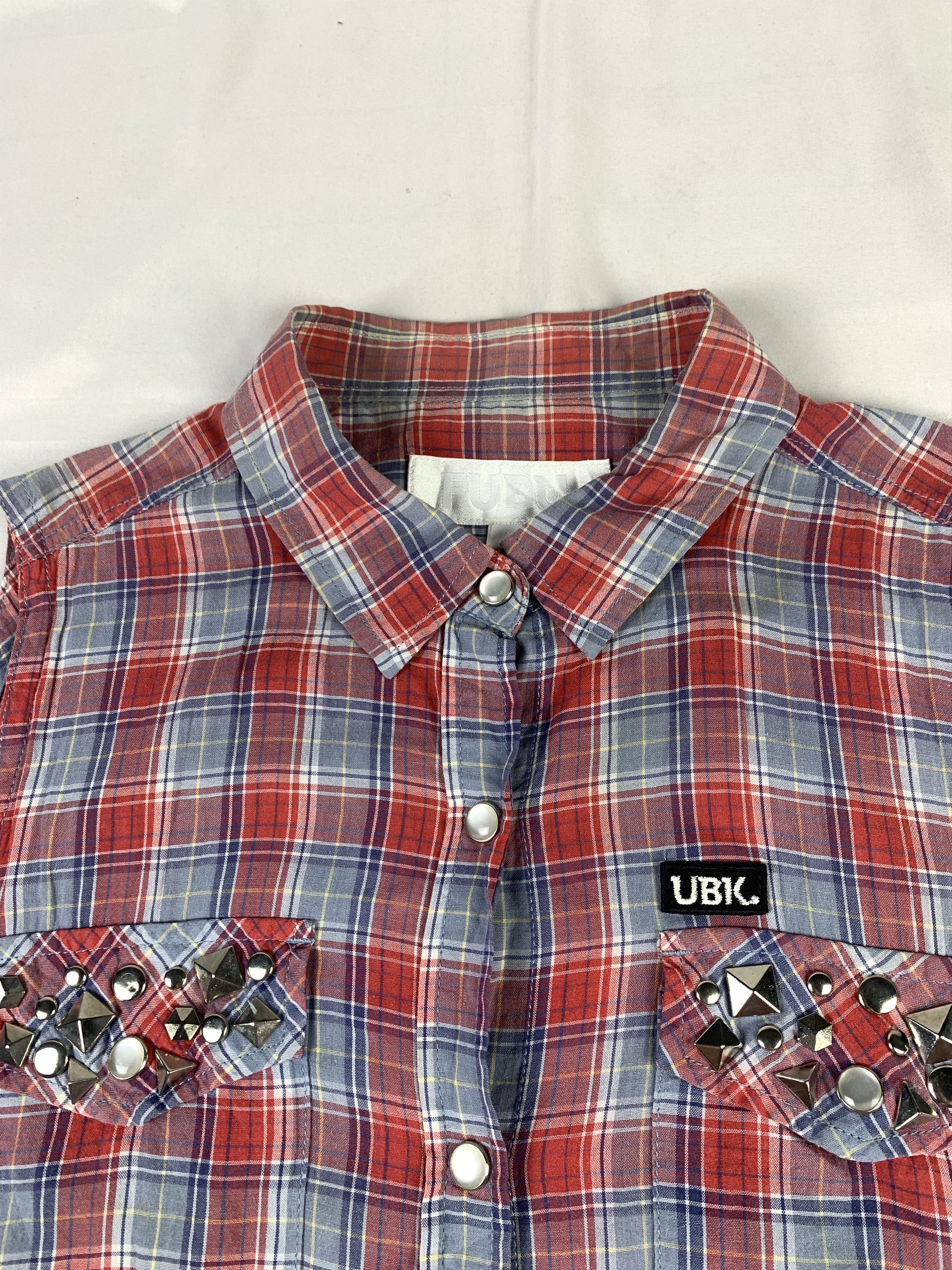 Fubu FUBU Plaid Studded Snap Sleeveless Shirt (M) Size M / US 6-8 / IT 42-44 - 6 Thumbnail