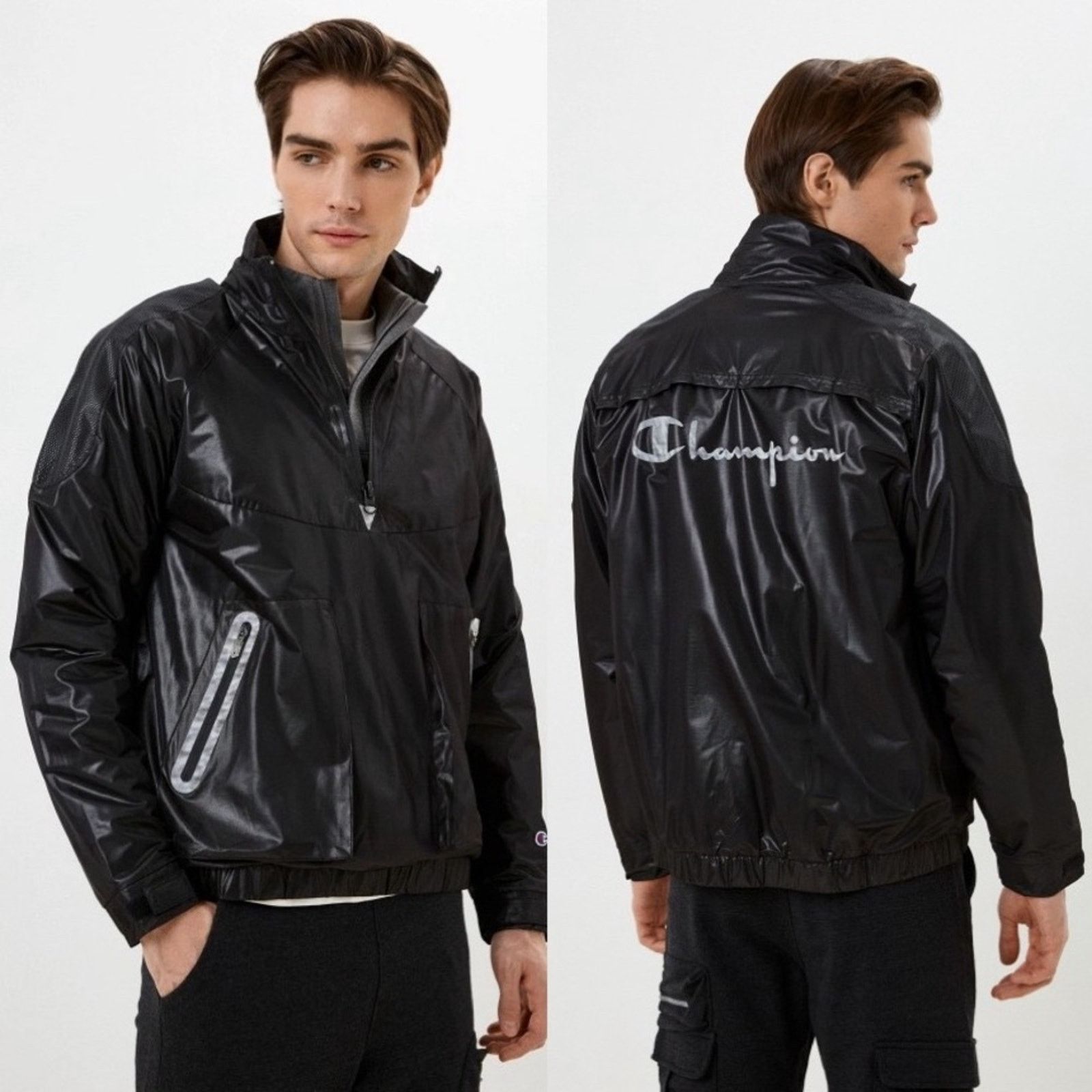Champion CHAMPION Luxe Black Half Zip Pocket Windbreaker Track Jacket Size US S / EU 44-46 / 1 - 9 Thumbnail