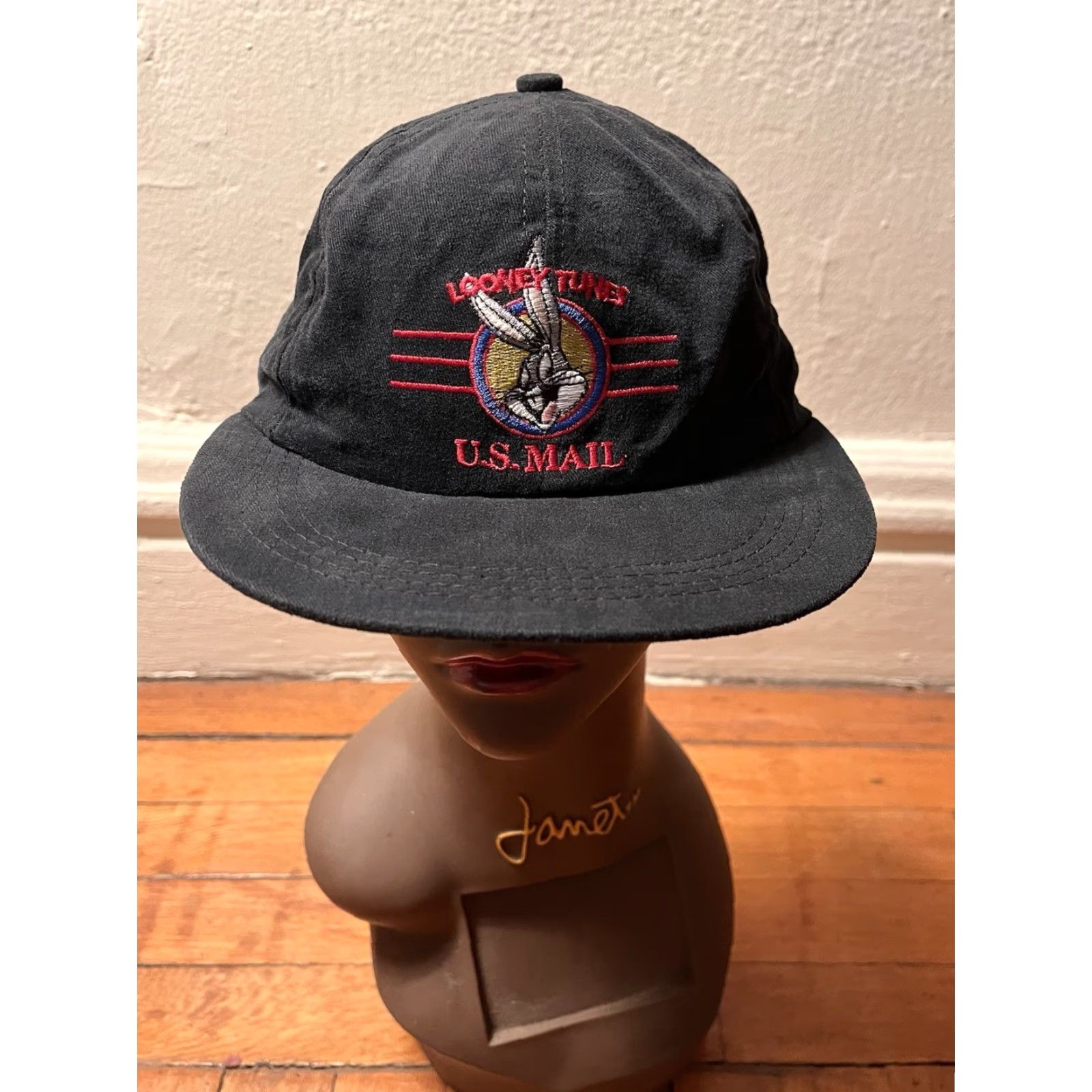 Vintage VINTAGE Bugs Bunny Snapback Hat Looney Tunes Black 90s USPS Hat Mens One Size Adjustable Cotton Twill Cap Graphic Collection Stamp Size ONE SIZE - 2 Thumbnail