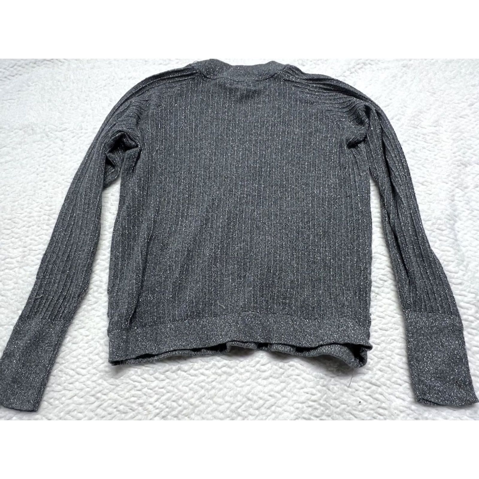 Vintage VINTAGE? Metallic Sweater Women’s Medium Smokey Gray Ribbed Faux Wrap J Lo Long Sleeve Size M / US 6-8 / IT 42-44 - 5 Thumbnail