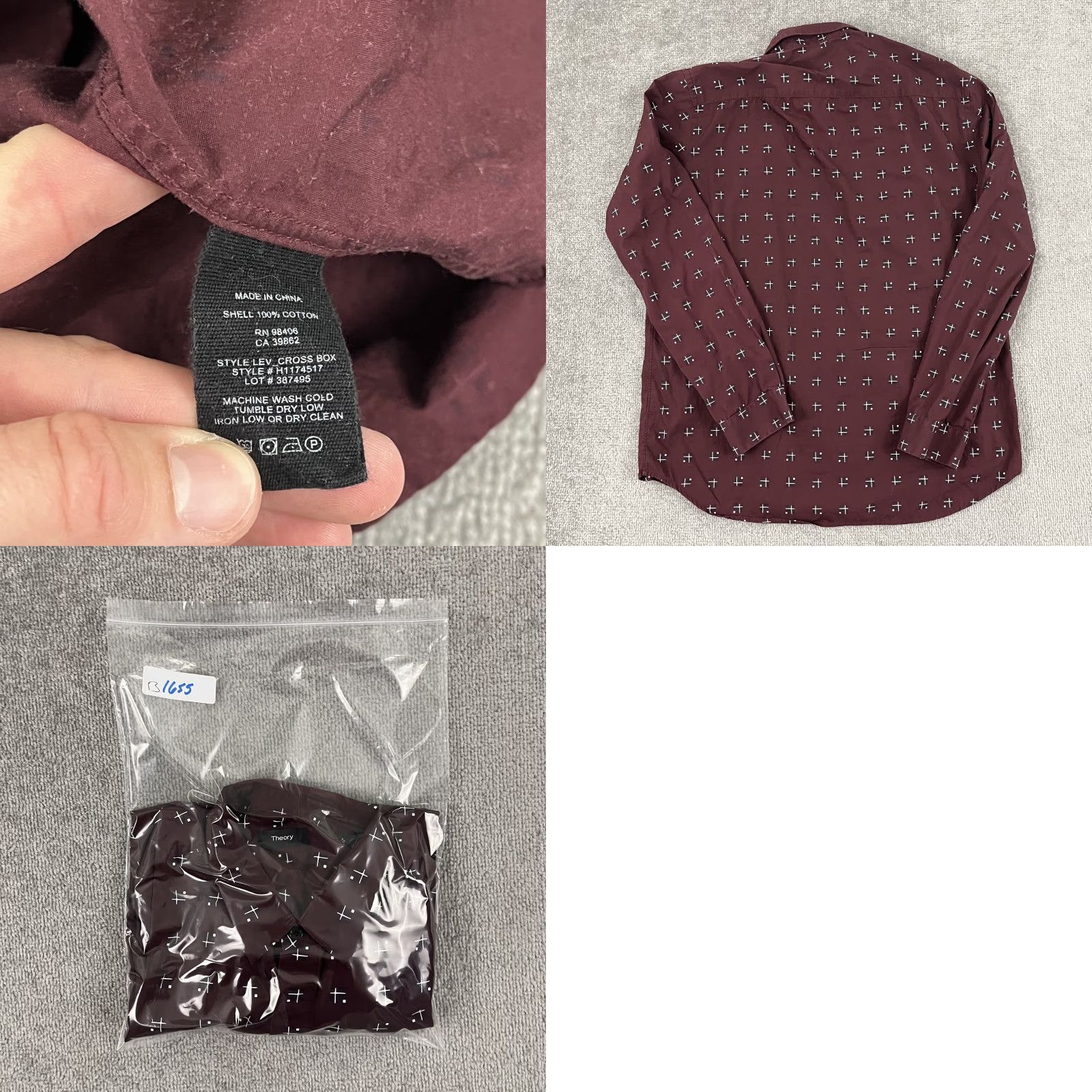 Theory Theory Shirt Mens XL Lev Cross Box Maroon Red Button-Up Long Sleeve Casual Dress Size US XL / EU 56 / 4 - 8 Thumbnail