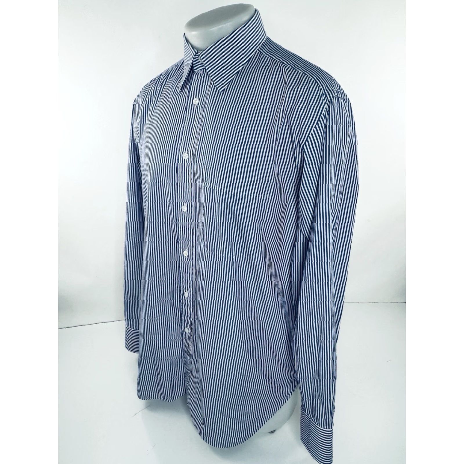 Brioni Brioni Striped Dress Shirt - 16.5 / 42 - Italy - Blue White - Men - Regular - B10 Size 46R - 3 Thumbnail