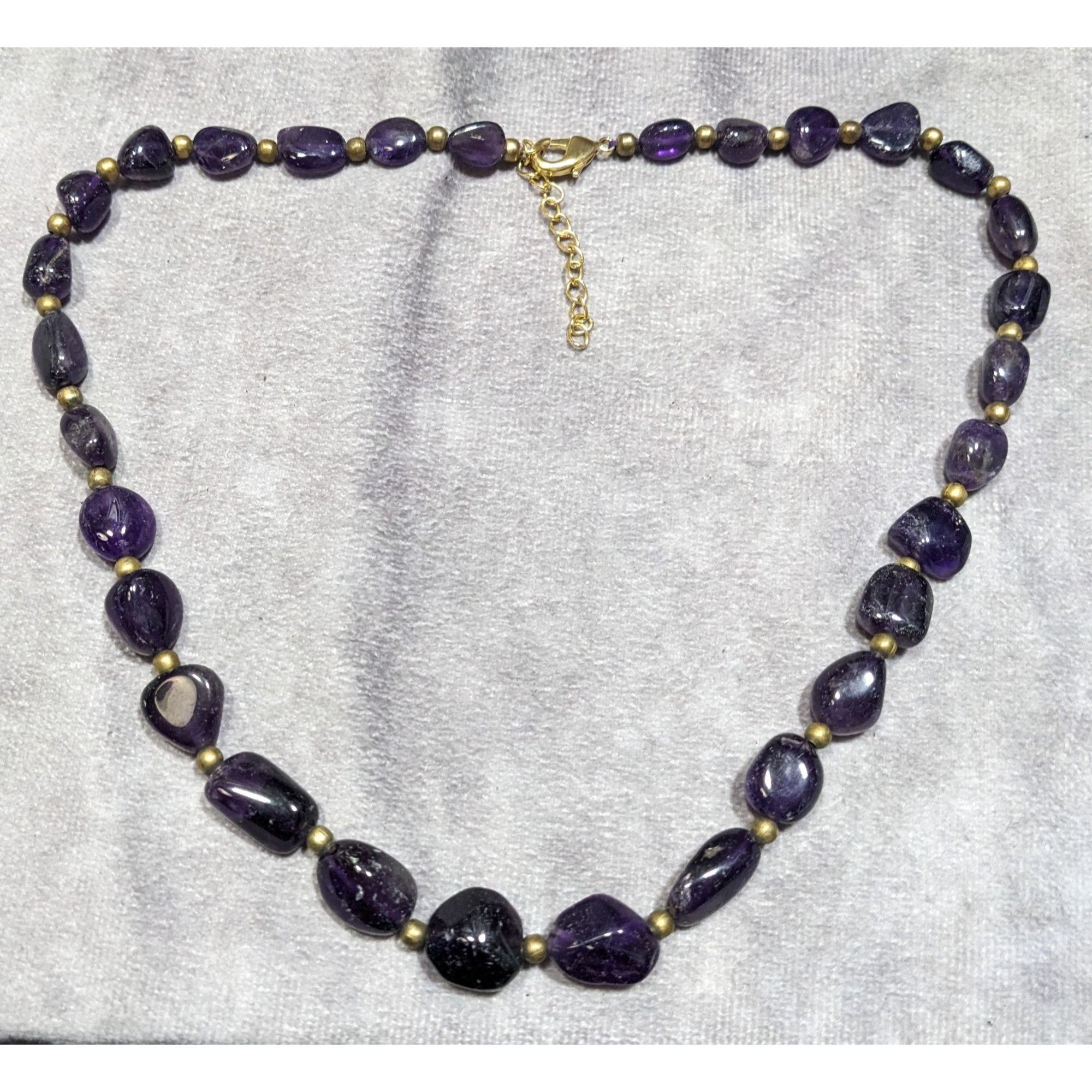 Handmade Vintage Artisan Amethyst Gemstone Necklace With Brass Spacer Size ONE SIZE - 6 Thumbnail