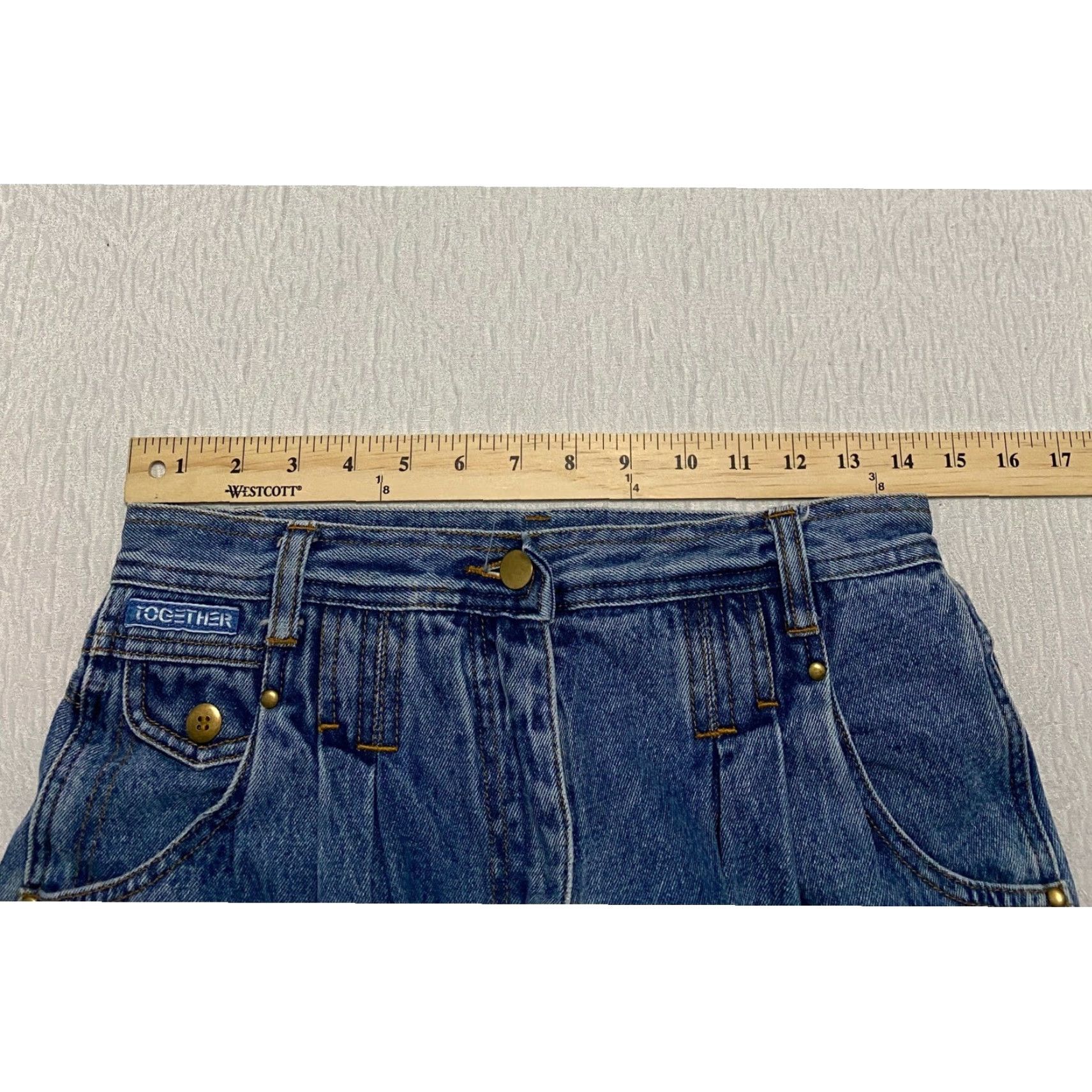 Vintage VINTAGE Together Jeans Tapered 28 High Rise Pleated Studded 5-Pocket Denim Blue Womens Jeans 80s 90s Retro Size 28" / US 6 / IT 42 - 6 Thumbnail