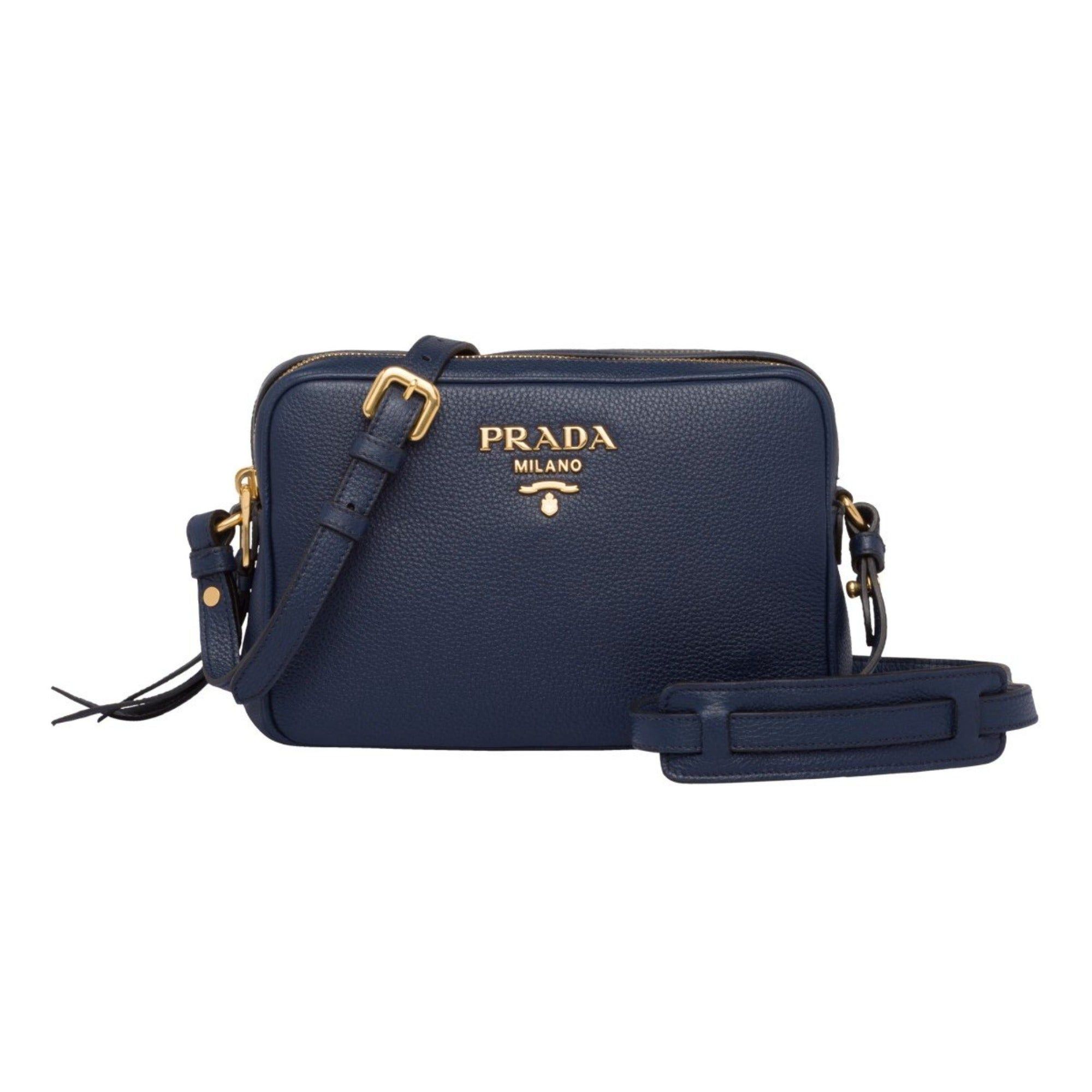 image of NWT Prada Baltico Blue Vitello Phenix Leather Double Zip Crossbody Bag in Navy, Women's