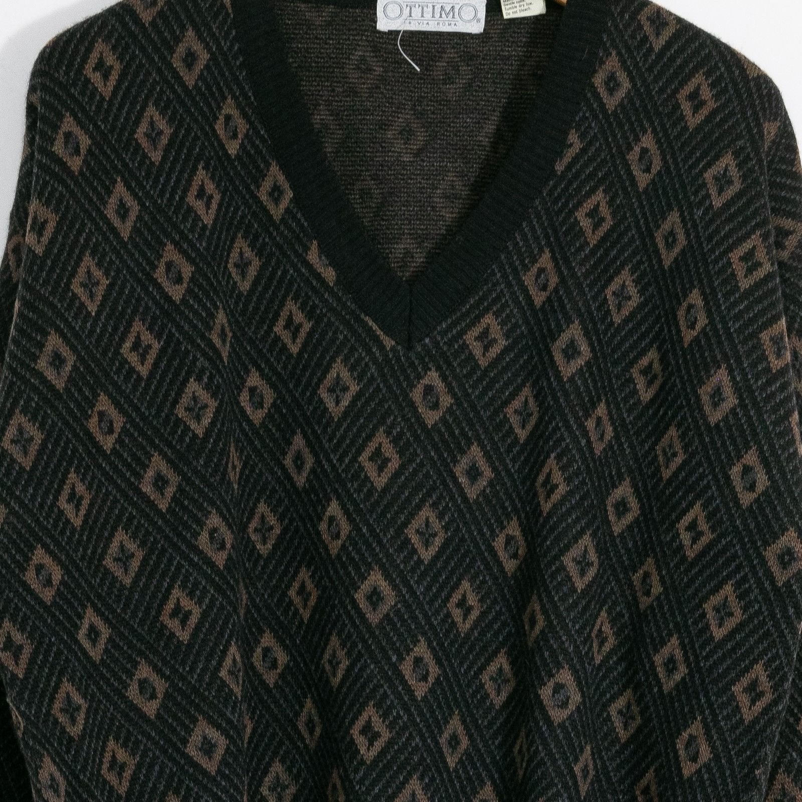 Vintage Vintage Ottimo Diamond Pattern Italian Wool Sweater Large Size US L / EU 52-54 / 3 - 3 Thumbnail