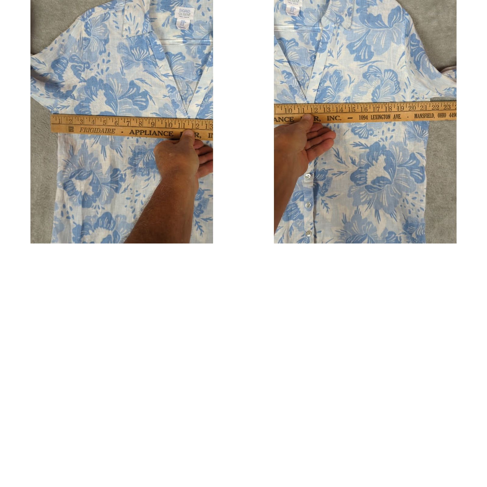 ALOHAS Sigrid Olsen Blouse M Linen Roll Tab Sleeve Button Down Blue Floral Beach Tunic Womens Size M / US 6-8 / IT 42-44 - 9 Thumbnail