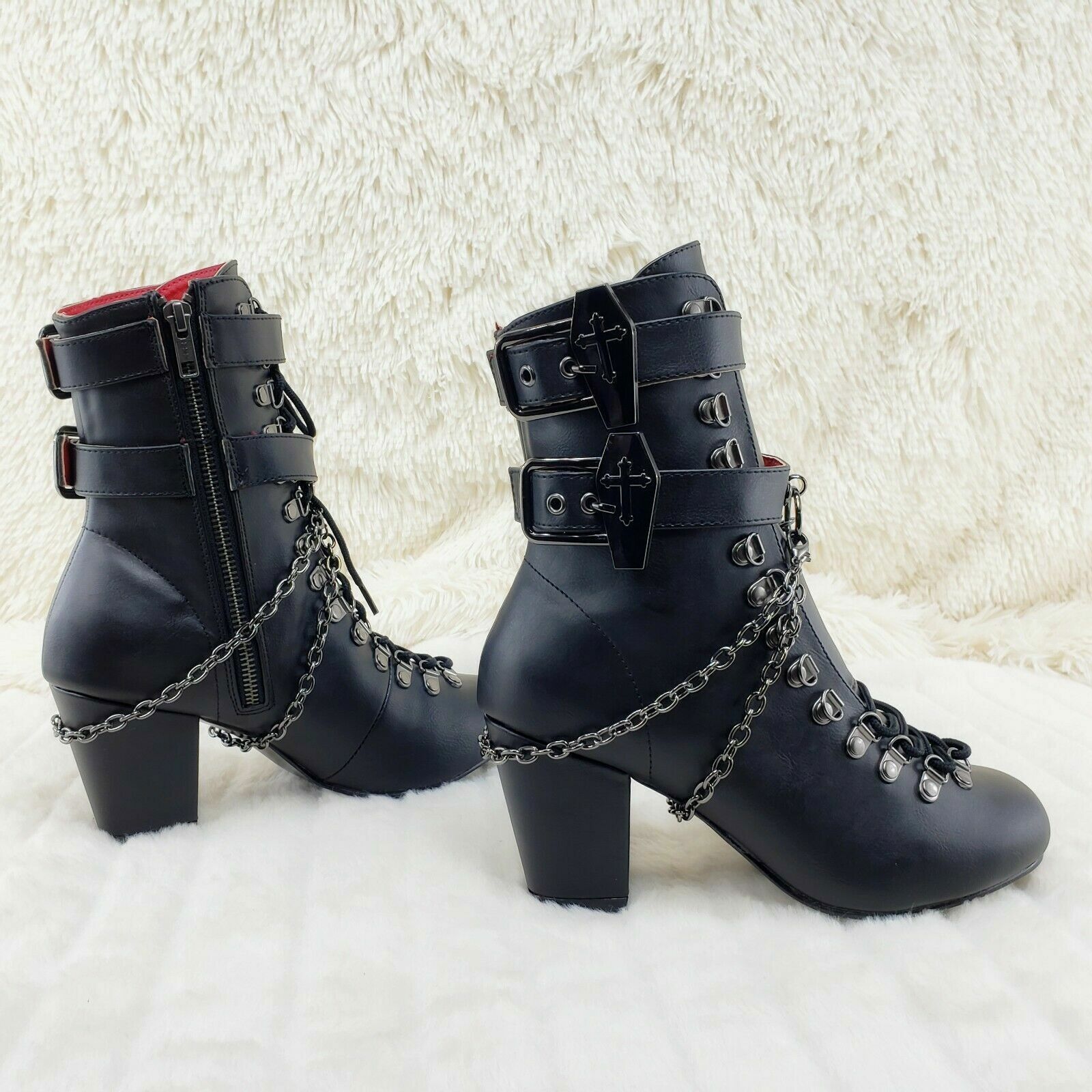 Demonia Cult DEMONIA Vivika Goth Granny Ankle Boots Coffin Straps & Chain Size US 10 / IT 40 - 4 Thumbnail
