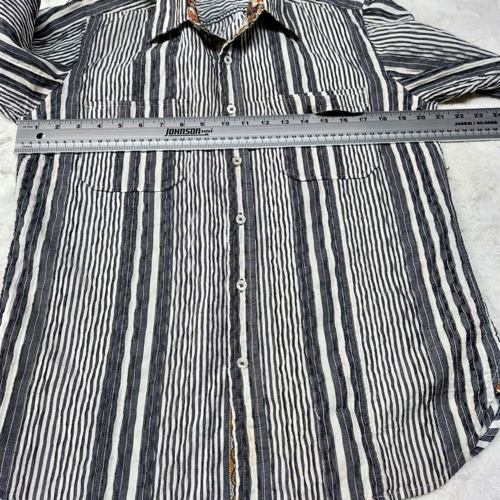 Vintage Laundry International Striped Button-Down Shirt (Gray) Men M Long Sleeve Casual Shirt Size M / US 6-8 / IT 42-44 - 7 Thumbnail