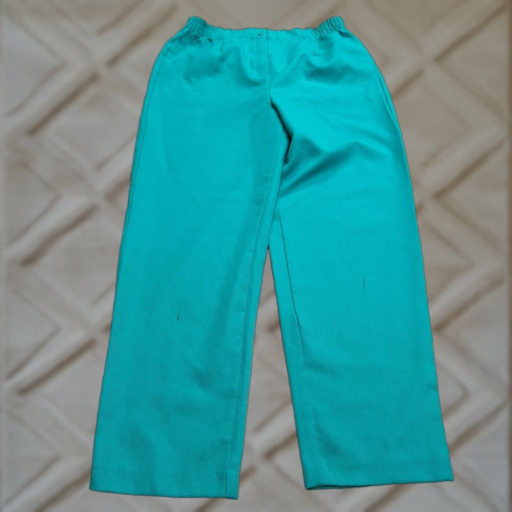 Vintage VINTAGE Bending Easy Dress Pants Women 12 Green High Rise Trouser Elastic Waist Flat Front 29in Inseam Size 34" / US 12 / IT 48 - 1 Thumbnail
