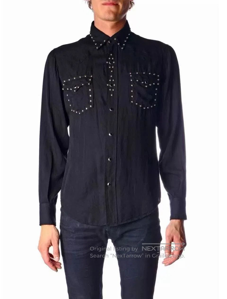 Saint Laurent Paris Saint Laurent Black Denim Shirt with Studs. Size US L / EU 52-54 / 3 - 7 Thumbnail
