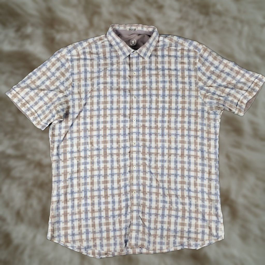 BUGATCHI Bugatchi Shirt Mens Large Blue Plaid Shaped Fit Button Up Short Sleeve Size US L / EU 52-54 / 3 - 1 Thumbnail