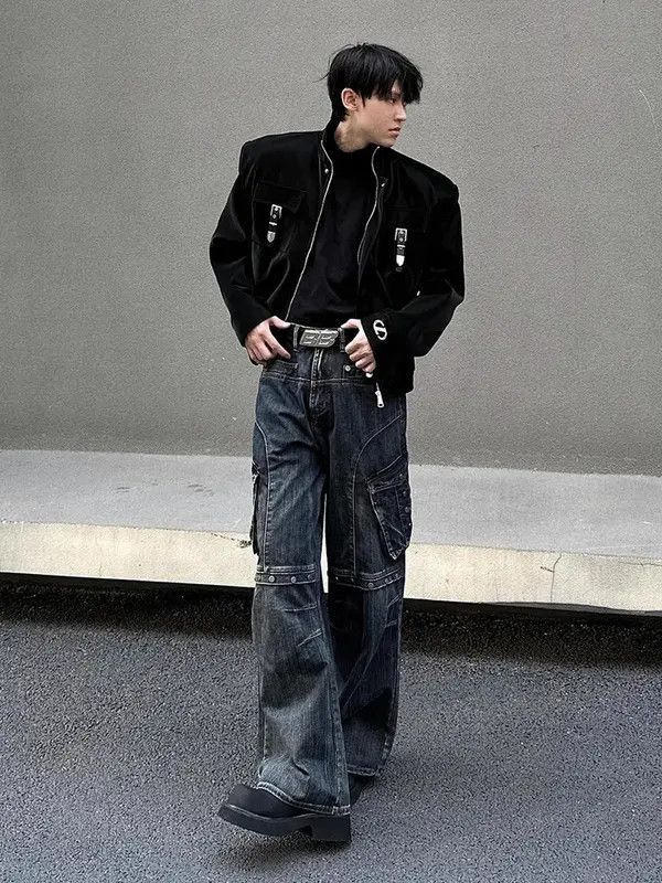 VIBE Cargo Studded Pocket Baggy Jeans Size US 29 - 2 Thumbnail