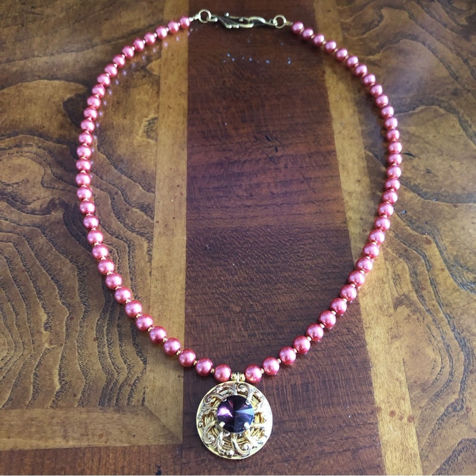 Handmade Handcrafted repurpose faceted stone pendant Pearl necklace Size ONE SIZE - 5 Thumbnail