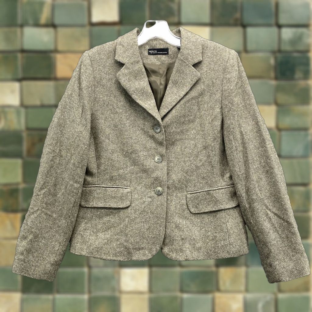 Vintage Valerie Blazer Women 6 Petite Green Wool Silk Blend Shoulder Pad Corpcore Business Y2k Size M / US 6-8 / IT 42-44 - 1 Thumbnail