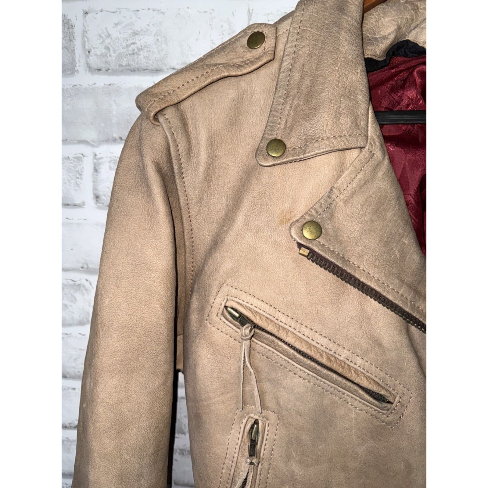 Vintage VINTAGE Jamin' Leather Jacket Motorcycle Moto Biker Style Grunge Rock Beige Womens S Size S / US 4 / IT 40 - 2 Thumbnail