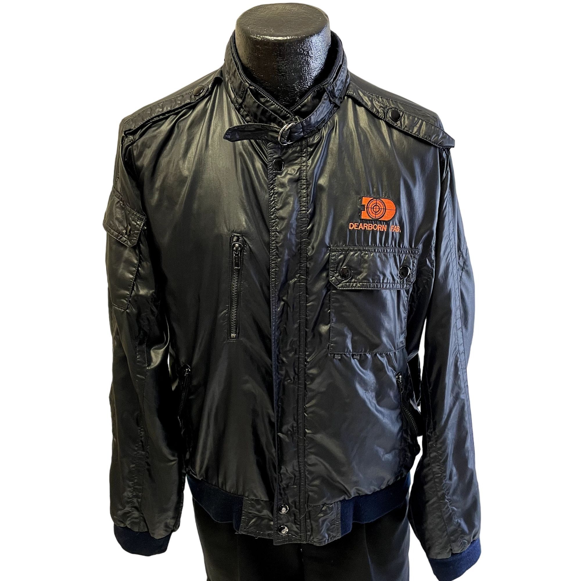 image of 90's Mvp Shiny Cafe Racer Jacket Dearborn Welding Windbreaker in Black, Men's (Size Large)