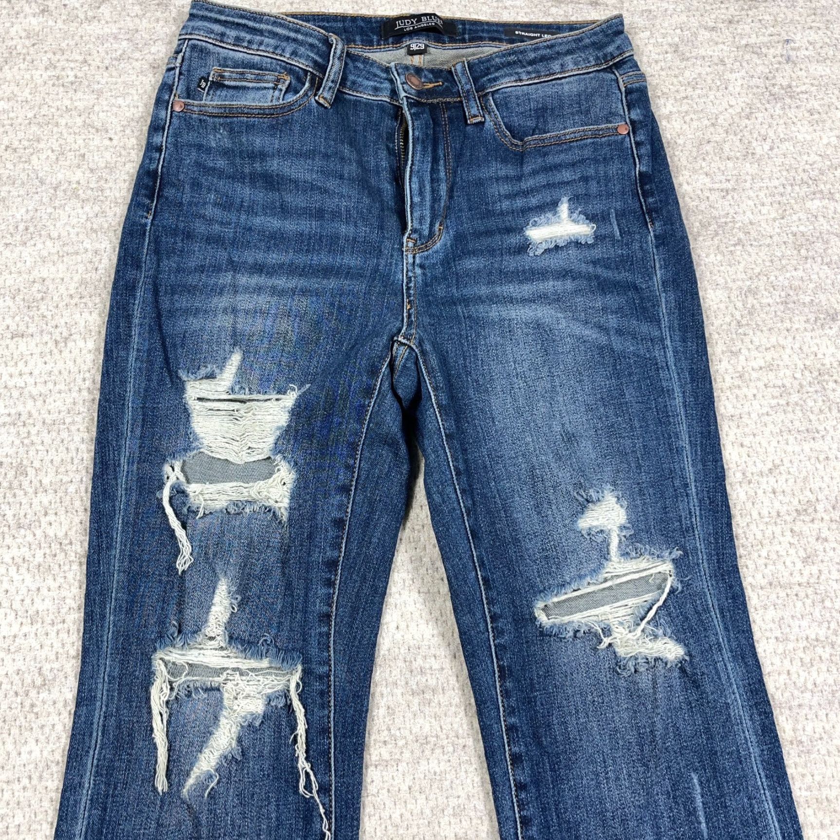 Vintage Judy Blue Jeans Women 29 Straight Leg Fit Dark Wash Distressed Holes Ripped 5-Pocket Denim Cotton Polyester Spandex Rayon Blue Vintage No Size 29" - 5 Thumbnail