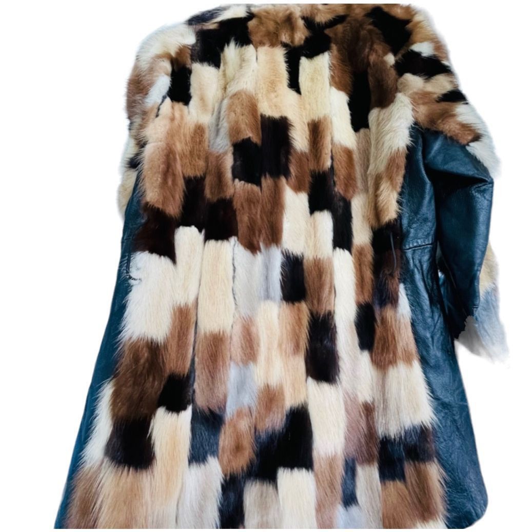 Vintage FUR COAT Genuine Y2K Vintage Rabbit Fur Leather Patchwork Long Belted Winter Coat Jacket Size XL / 14-16 Size L / US 10 / IT 46 - 2 Thumbnail