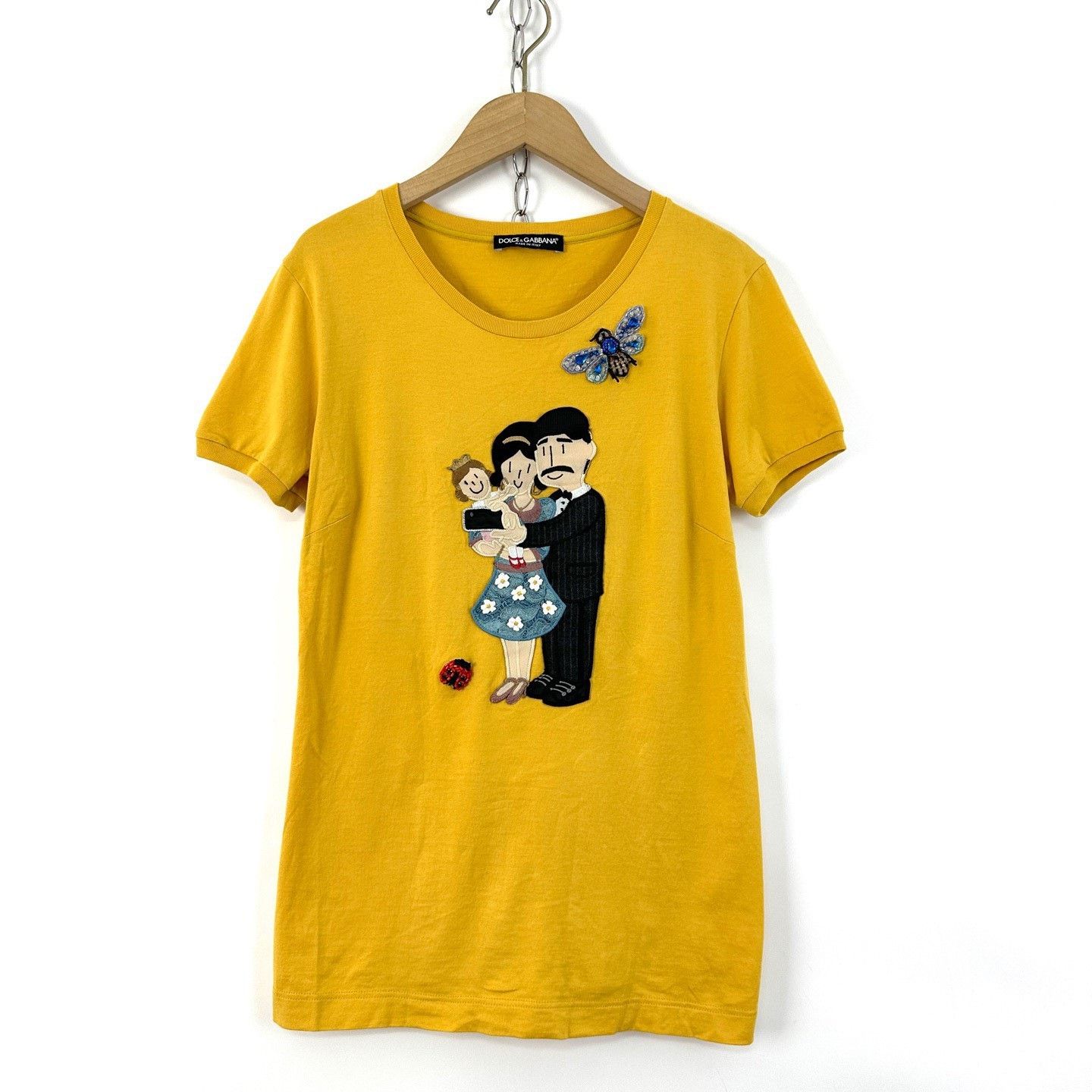 Dolce & Gabbana Dolce&Gabbana Yellow Embroidered Family T-Shirt Size US XXS / EU 40 - 1 Thumbnail