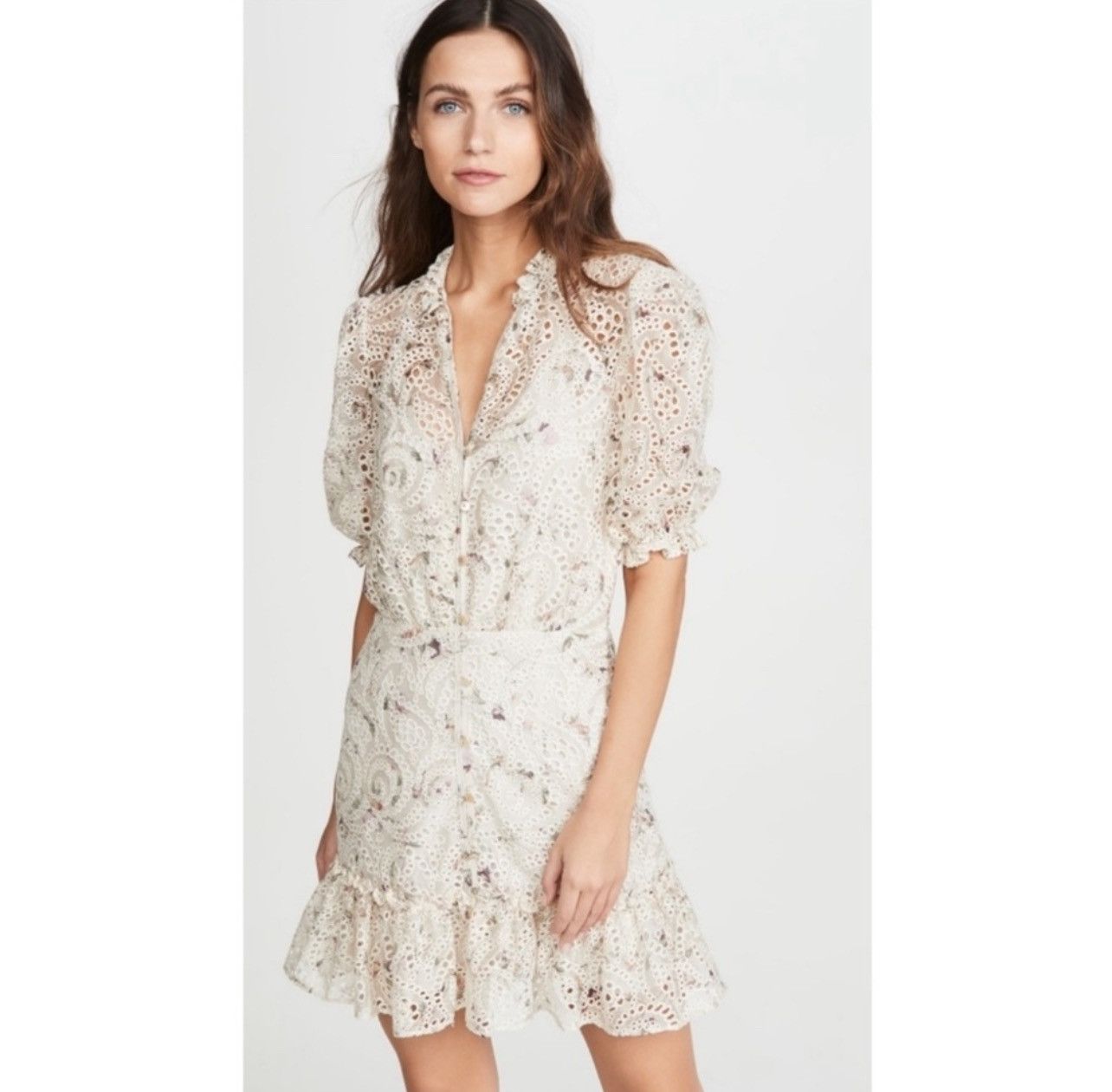 Veronica Beard Veronica Beard JAX EYELET PUFF SLEEVE MINI DRESS IN IVORY Size XS / US 0-2 / IT 36-38 - 4 Thumbnail