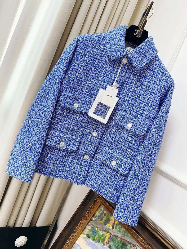 Chanel 23P Blue White Plaid Jacket - dmc