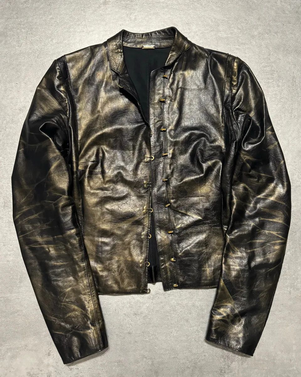 Roberto Cavalli SS2001 Roberto Cavalli Black & Gold Patina Leather Biker Jacket Size XS / US 0-2 / IT 36-38 - 3 Thumbnail