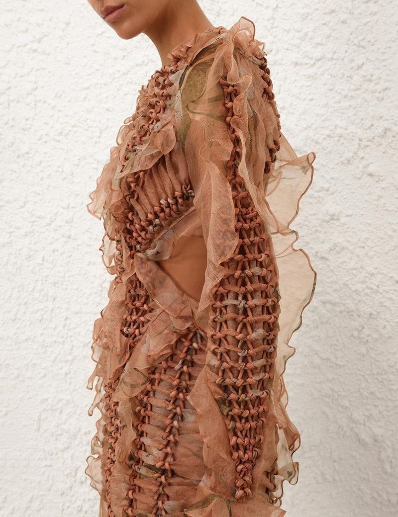 Zimmermann oc11z0226 Illuminate Braided Mini Dress In Brown Size M / US 6-8 / IT 42-44 - 4 Thumbnail