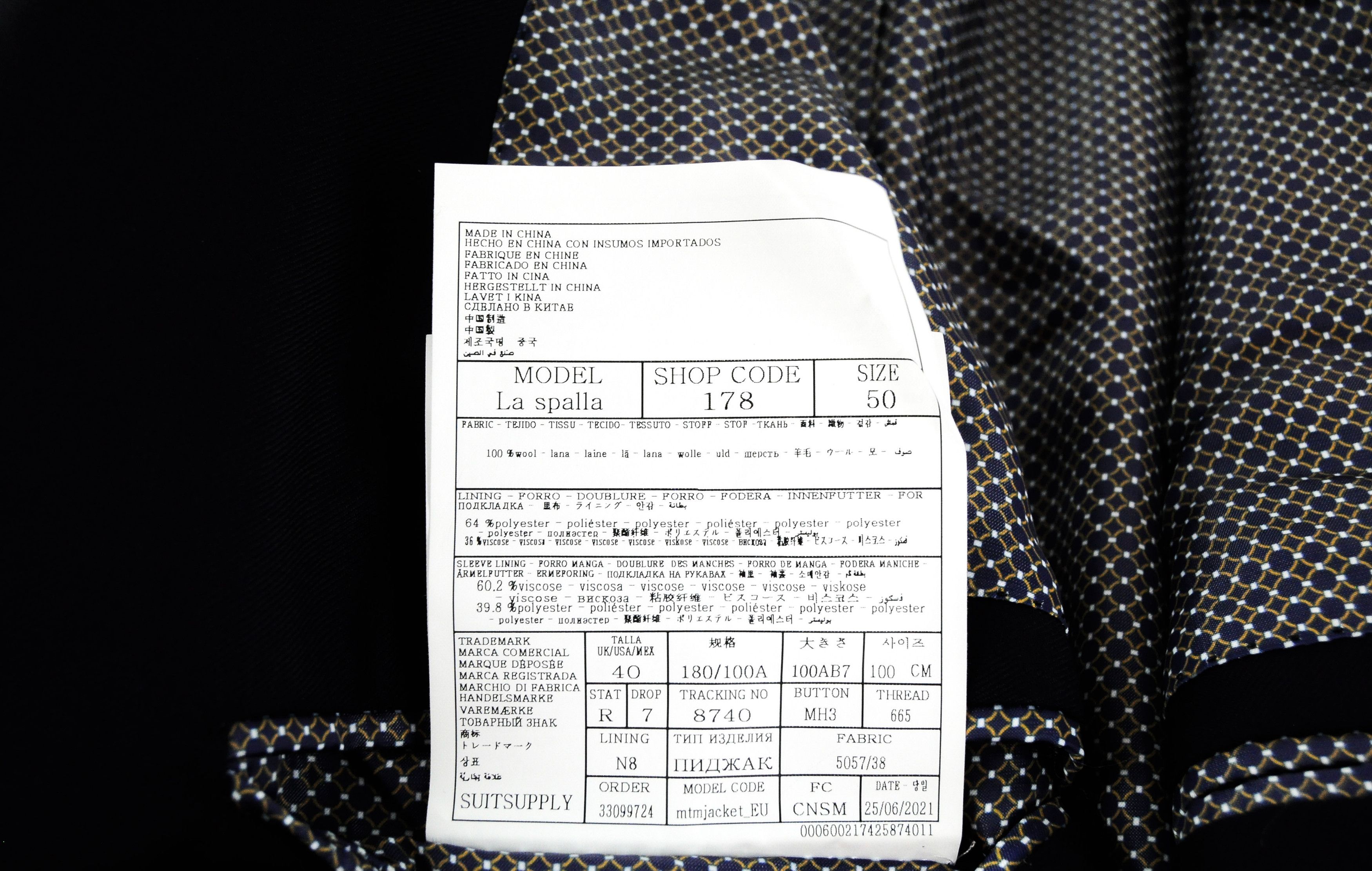 Suitsupply LA SPALLA UK40R Wool Dark Navy Lined Blazer 54902 Size 40R - 6 Thumbnail