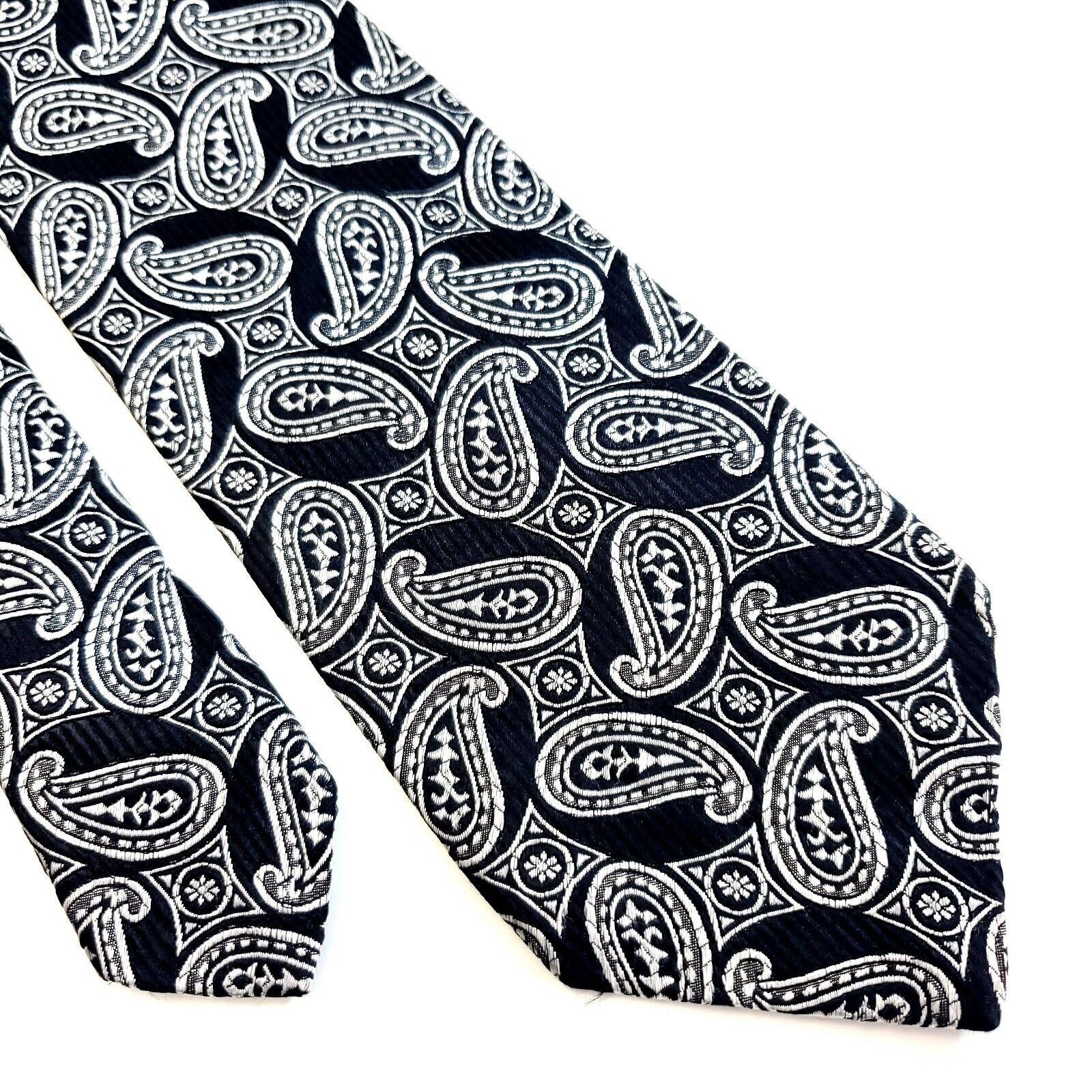 Zanetti Zanetti Italy Black Gray Paisley Woven Long Silk Tie Size ONE SIZE - 1 Thumbnail