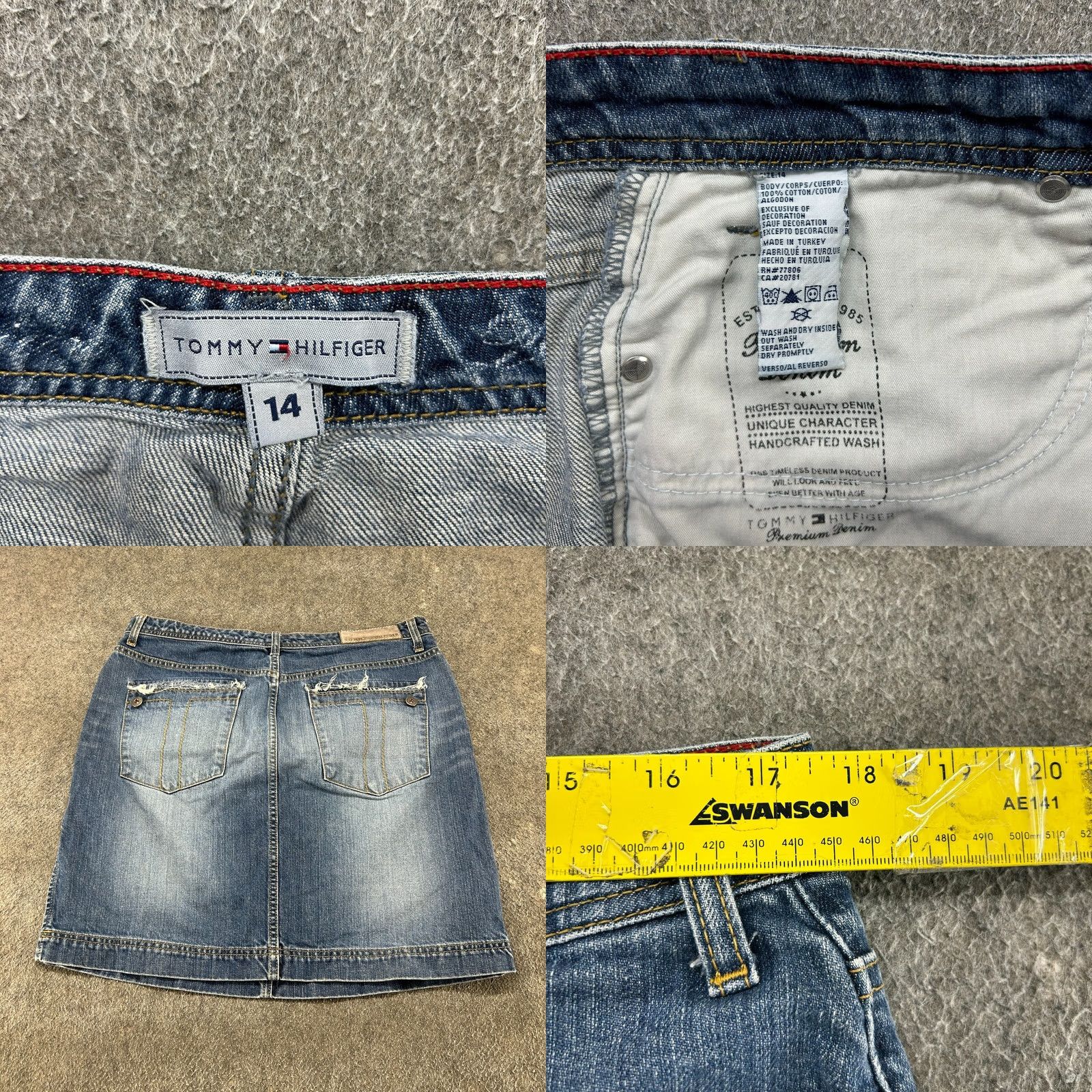 Tommy Hilfiger VINTAGE Tommy Hilfiger Skirt Womens 14 Blue Denim Midi Mini High Rise Pocket Slit 90s 70s 80s Retro USA Size 36" / US 14 / IT 50 - 8 Thumbnail