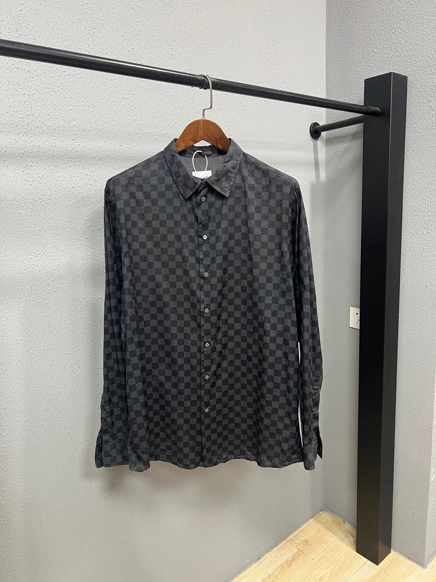 louis vuitton black gray checkered shirt