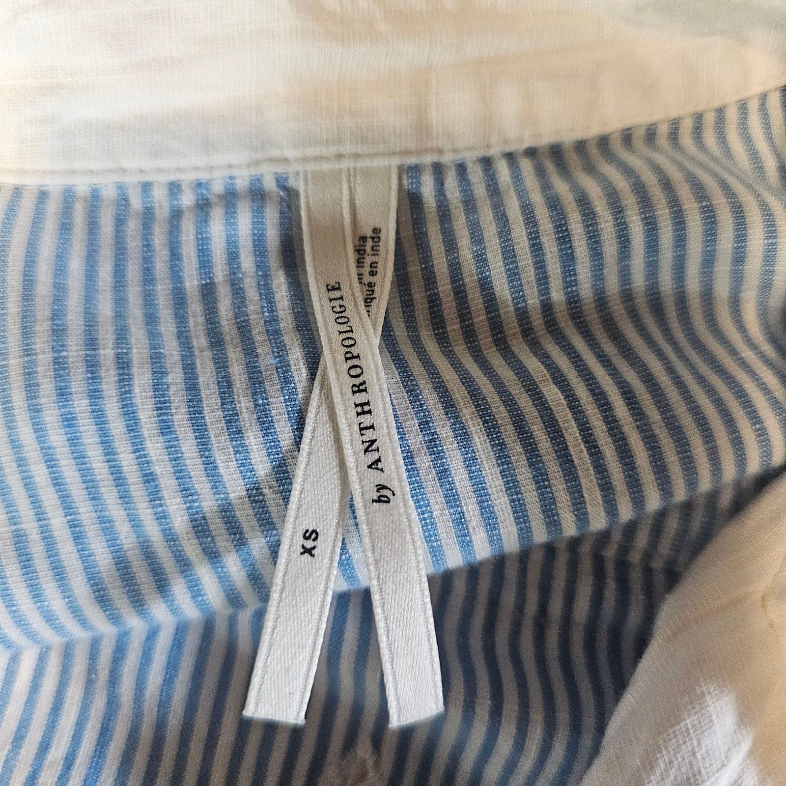 Anthropologie Anthropologie The Bijou Striped Eyelet Button Shirt Blue XS Size XS / US 0-2 / IT 36-38 - 4 Thumbnail