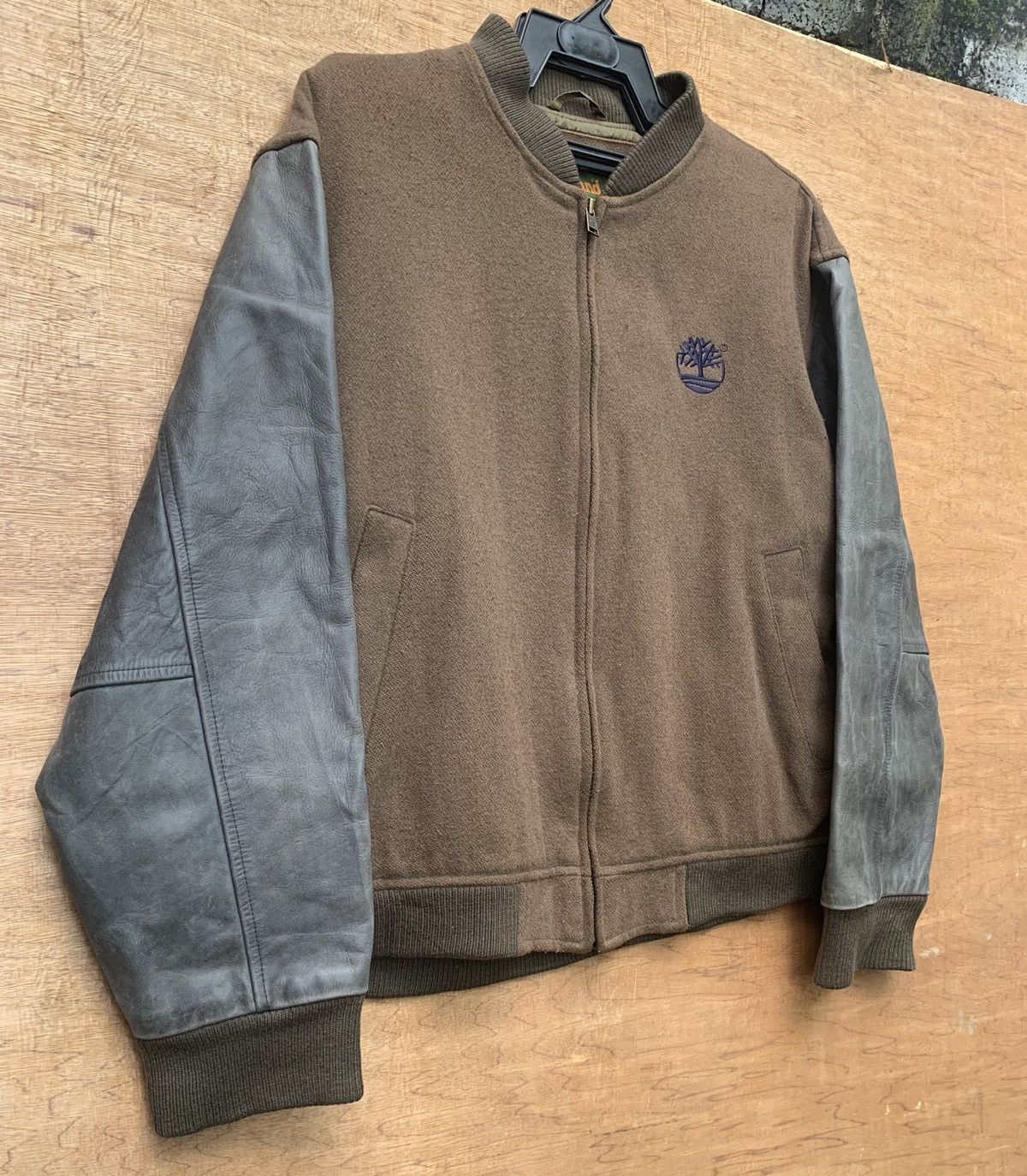 Leather Rare.. Timberland Weathergear Leather Sleeve Varsity Jacket Size US L / EU 52-54 / 3 - 11 Thumbnail