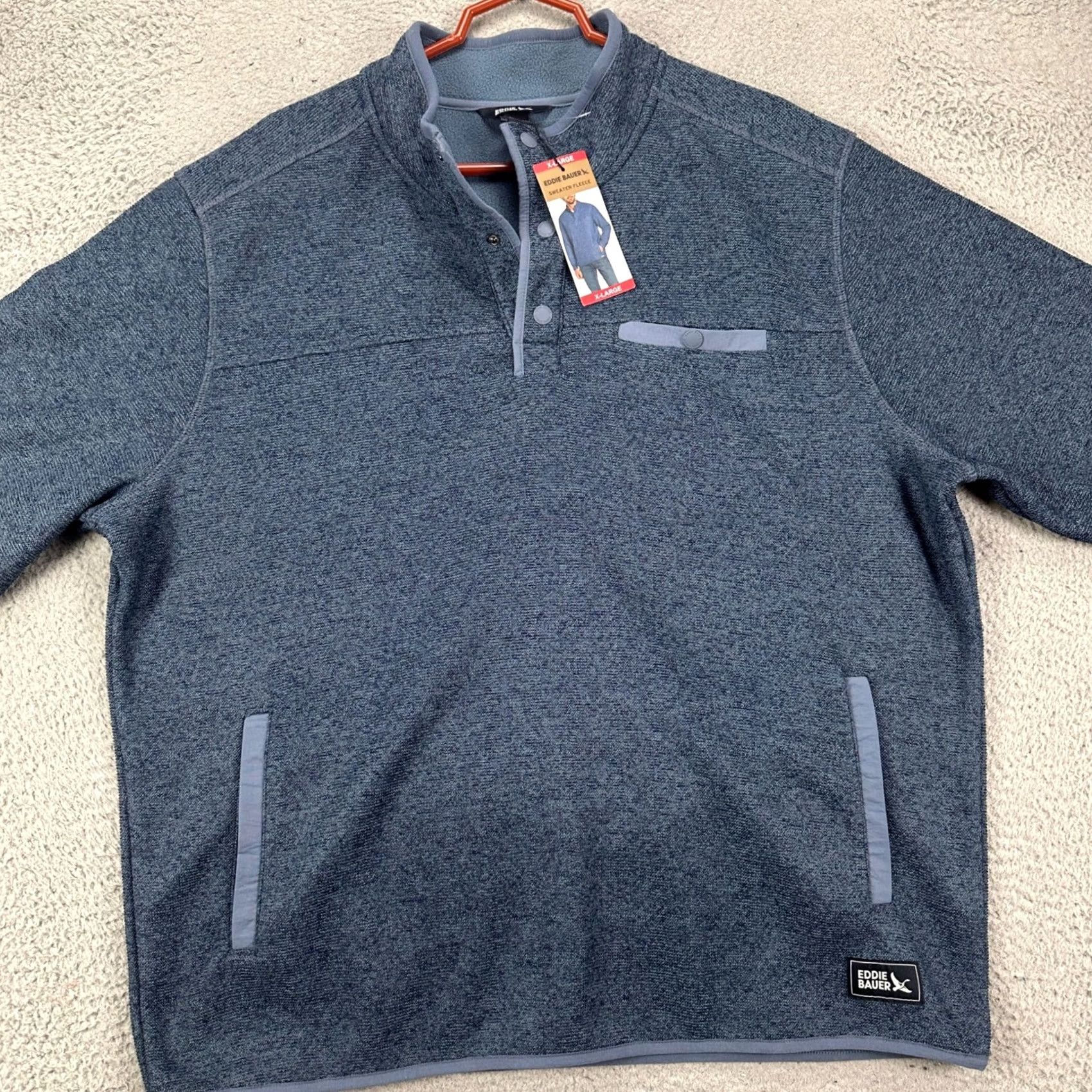 Eddie Bauer VINTAGE? No. Eddie Bauer Fleece Sweater Mens XL Blue Pullover Pockets Quarter Snap Logo NEW Size US XL / EU 56 / 4 - 4 Thumbnail