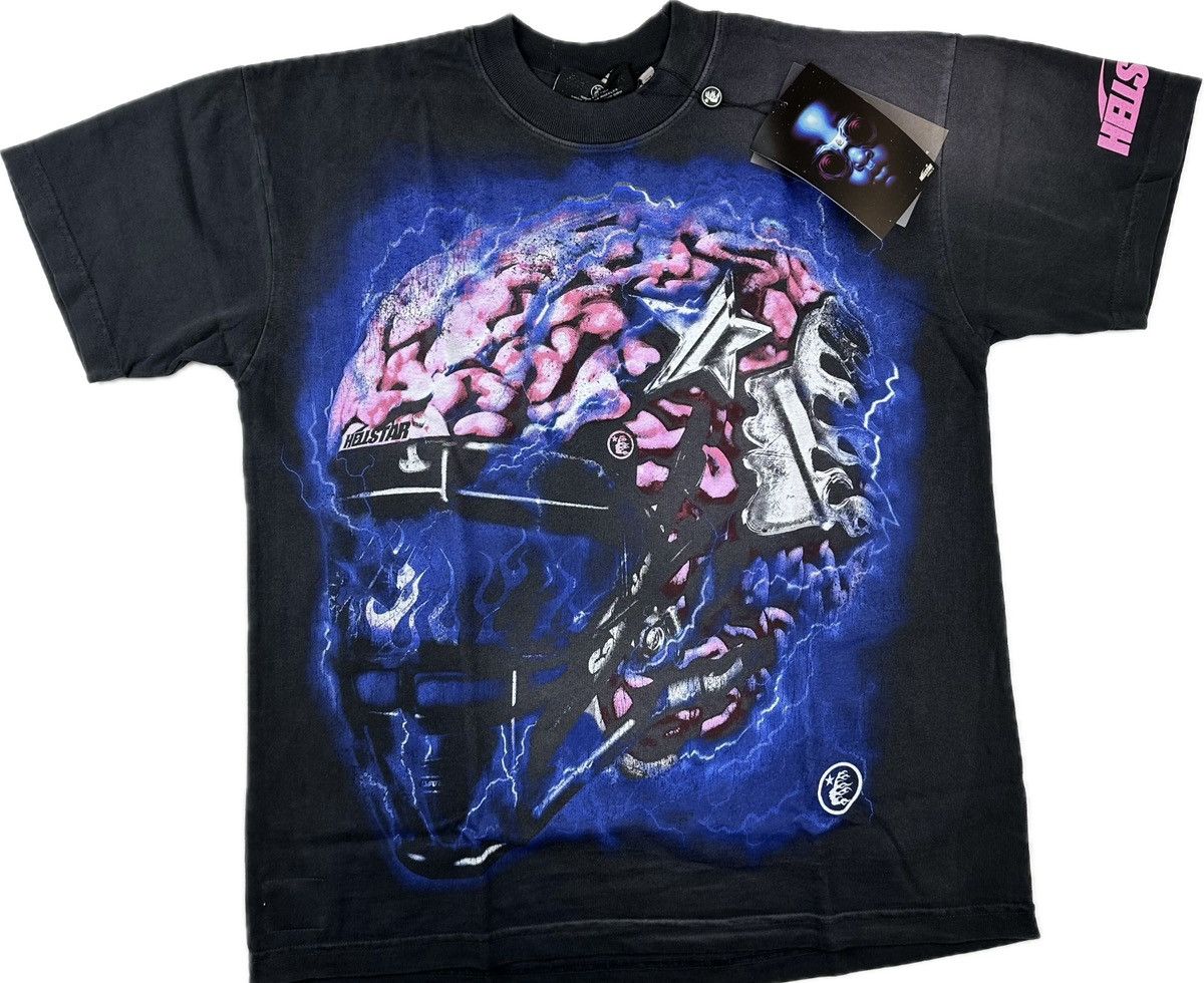 image of Hellstar Helmet Short Sleeve T-Shirt in Black, Men's (Size XS)