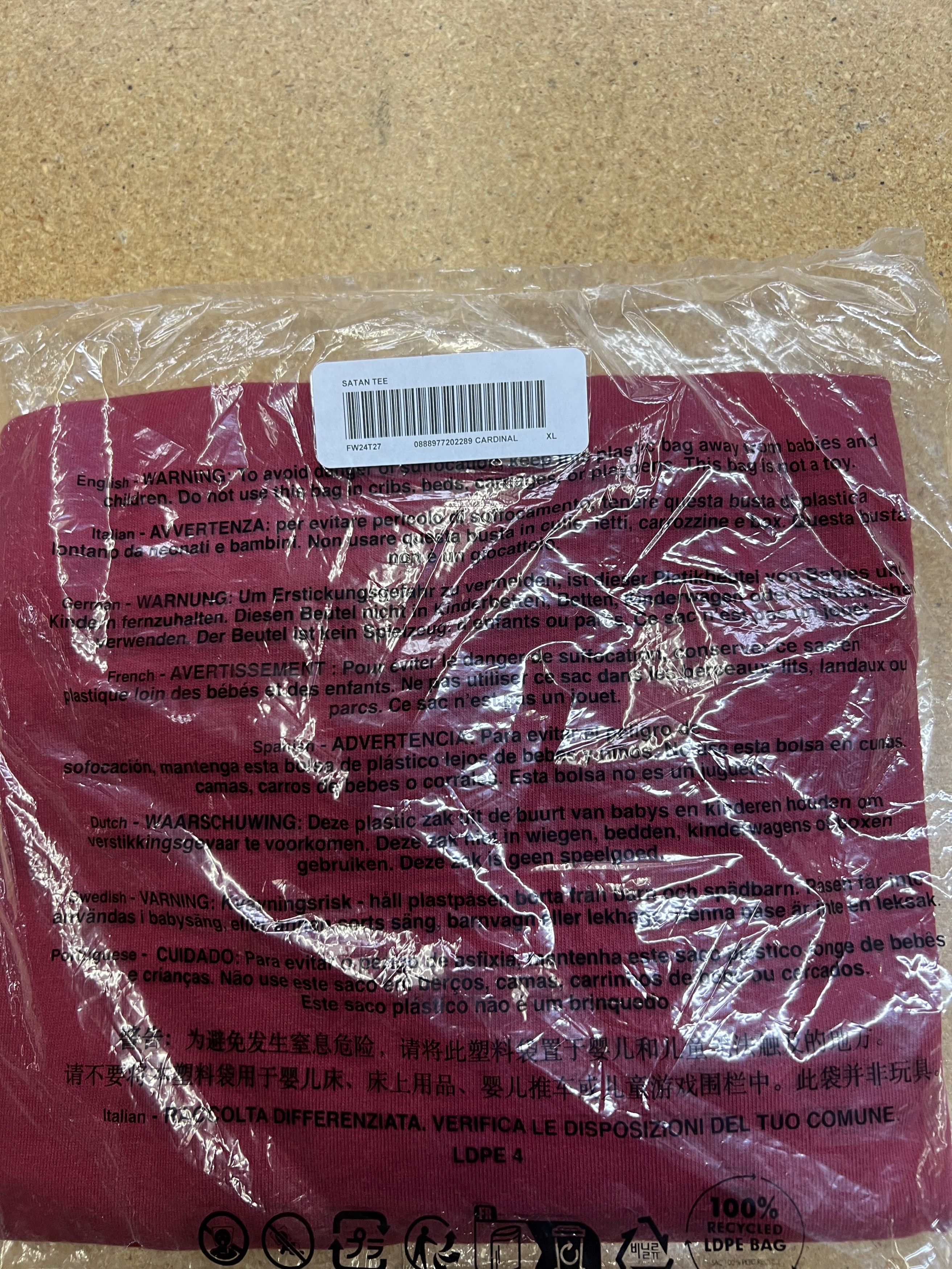 Supreme (XL) Supreme Satan Tee Cardinal FW24 (DS) Size US XL / EU 56 / 4 - 2 Thumbnail